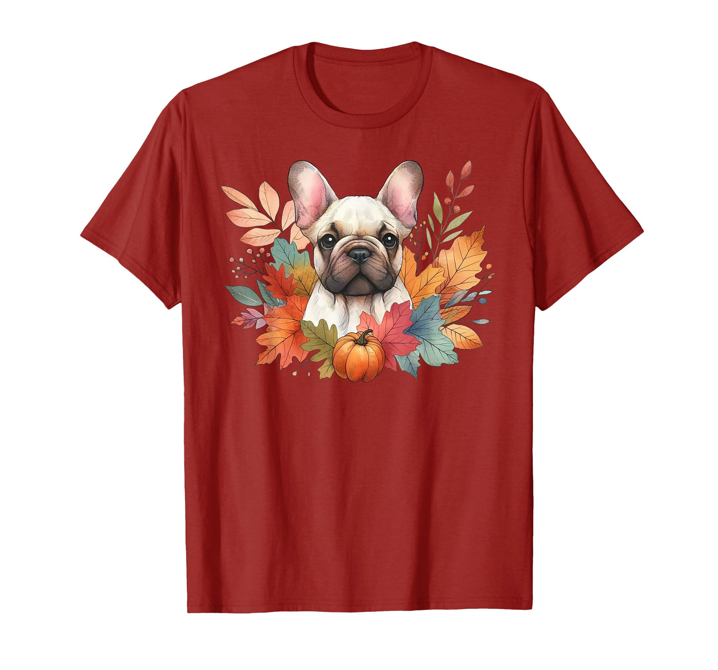 French Bulldog Autumn Fall Red Leaves Holiday Thanksgiving T-Shirt