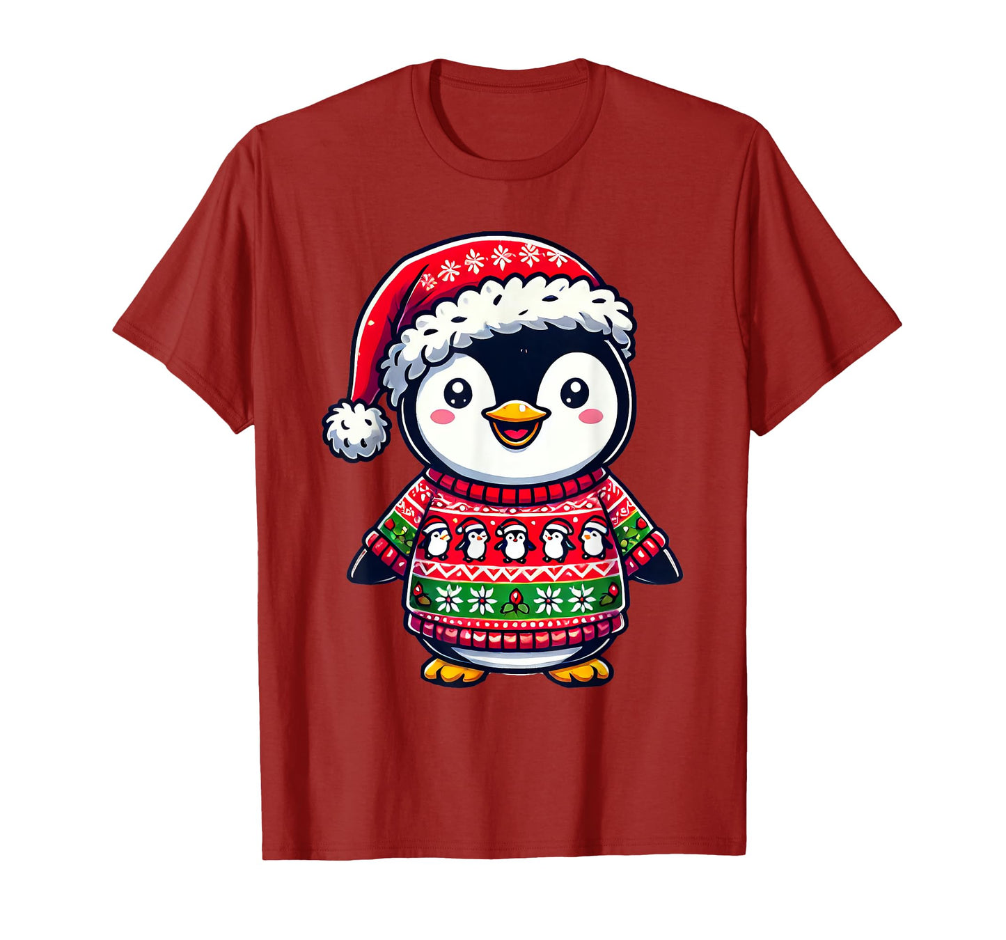 Penguin Ugly Sweater Santa Hat Christmas T-Shirt