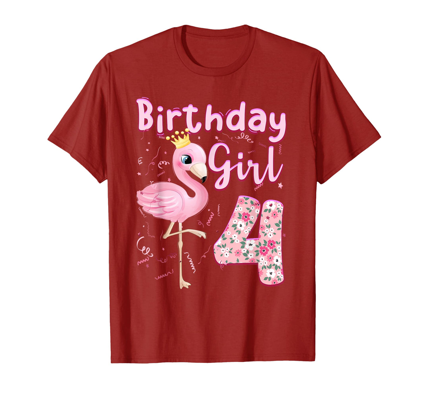 4th Birthday Girls Flamingo 4 Years Old Tropical Flamingo T-Shirt