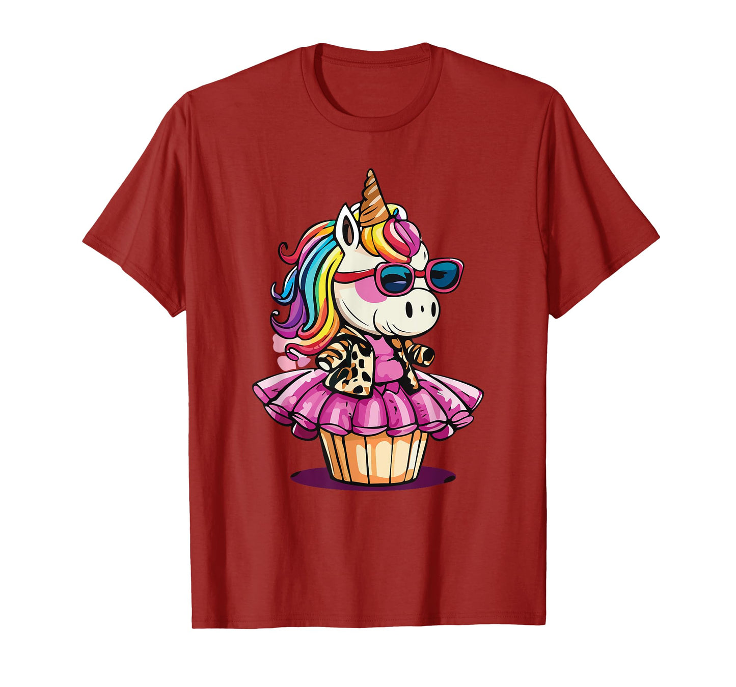 Unicorn Cupcake Cute Leopard Print Rainbow Unicorn Party T-Shirt, Small