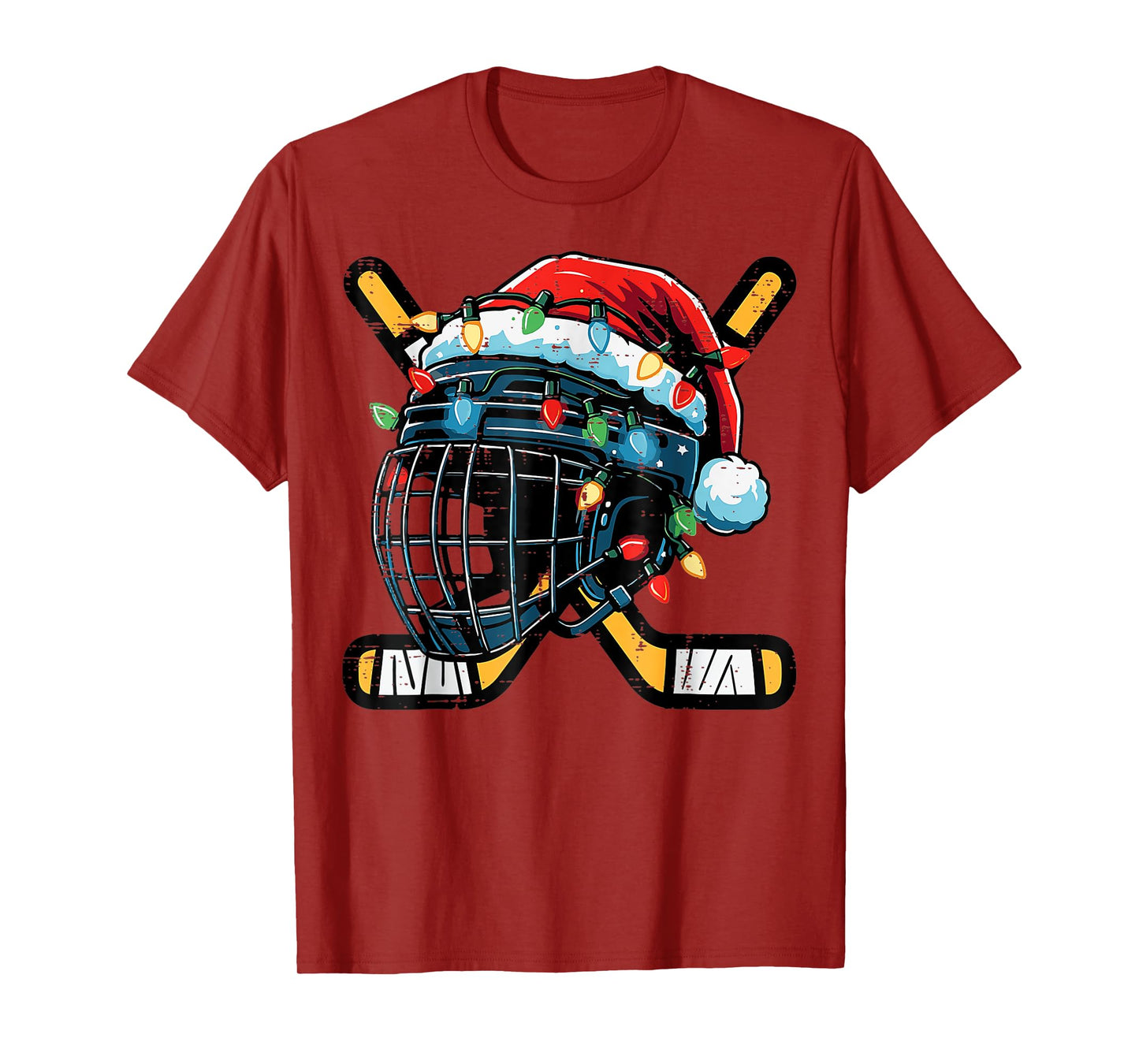 Christmas Ice Hockey Helmet Santa Xmas Boys Ugly Sweaters T-Shirt