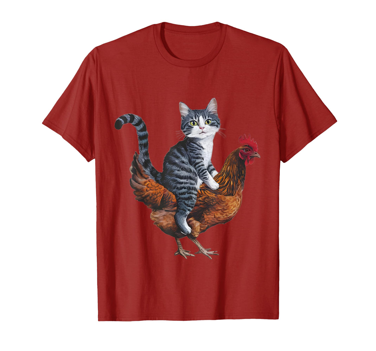 Funny Cat on a Chicken Lover T-Shirt for Men Women Kids