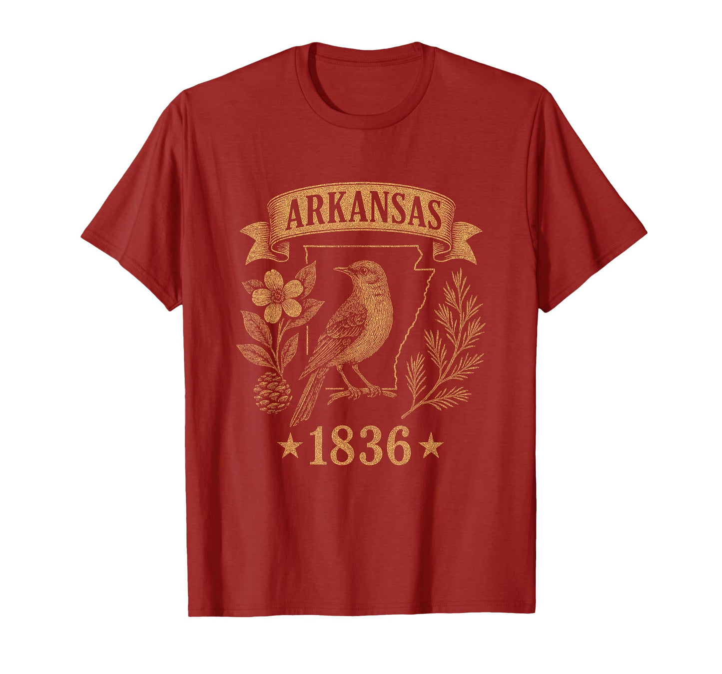 Arkansas 1836 Vintage Mockingbird Nature Retro Pride T-Shirt