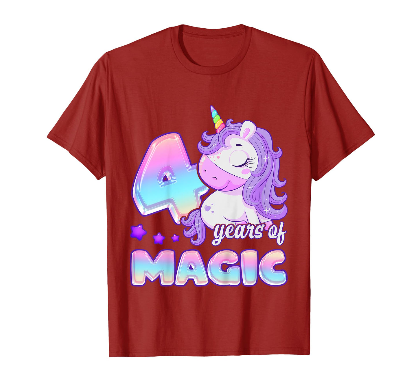 Birthday Girl 4 Year Old, Unicorn 4 Years of Magic Birthday T-Shirt