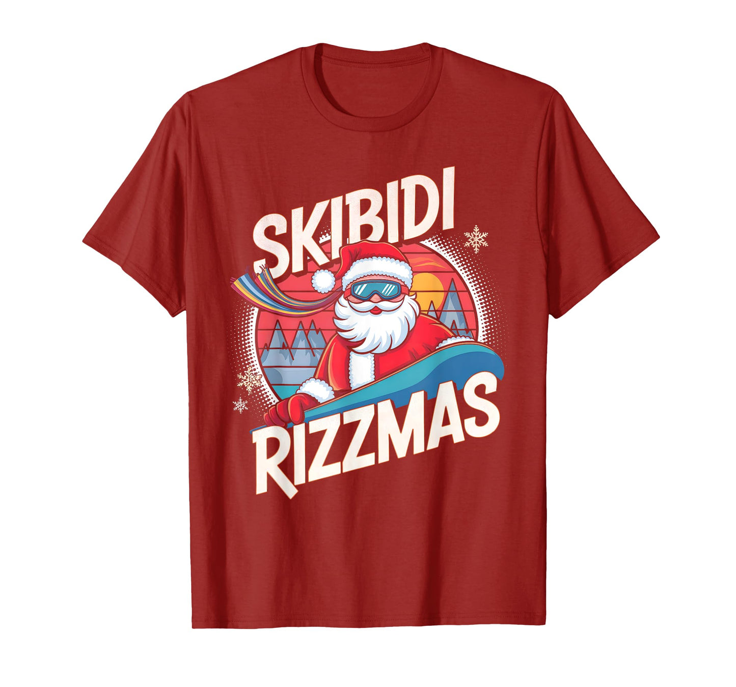 Skibidi Rizzmas Funny Santa Snowboarding Xmas Christmas T-Shirt
