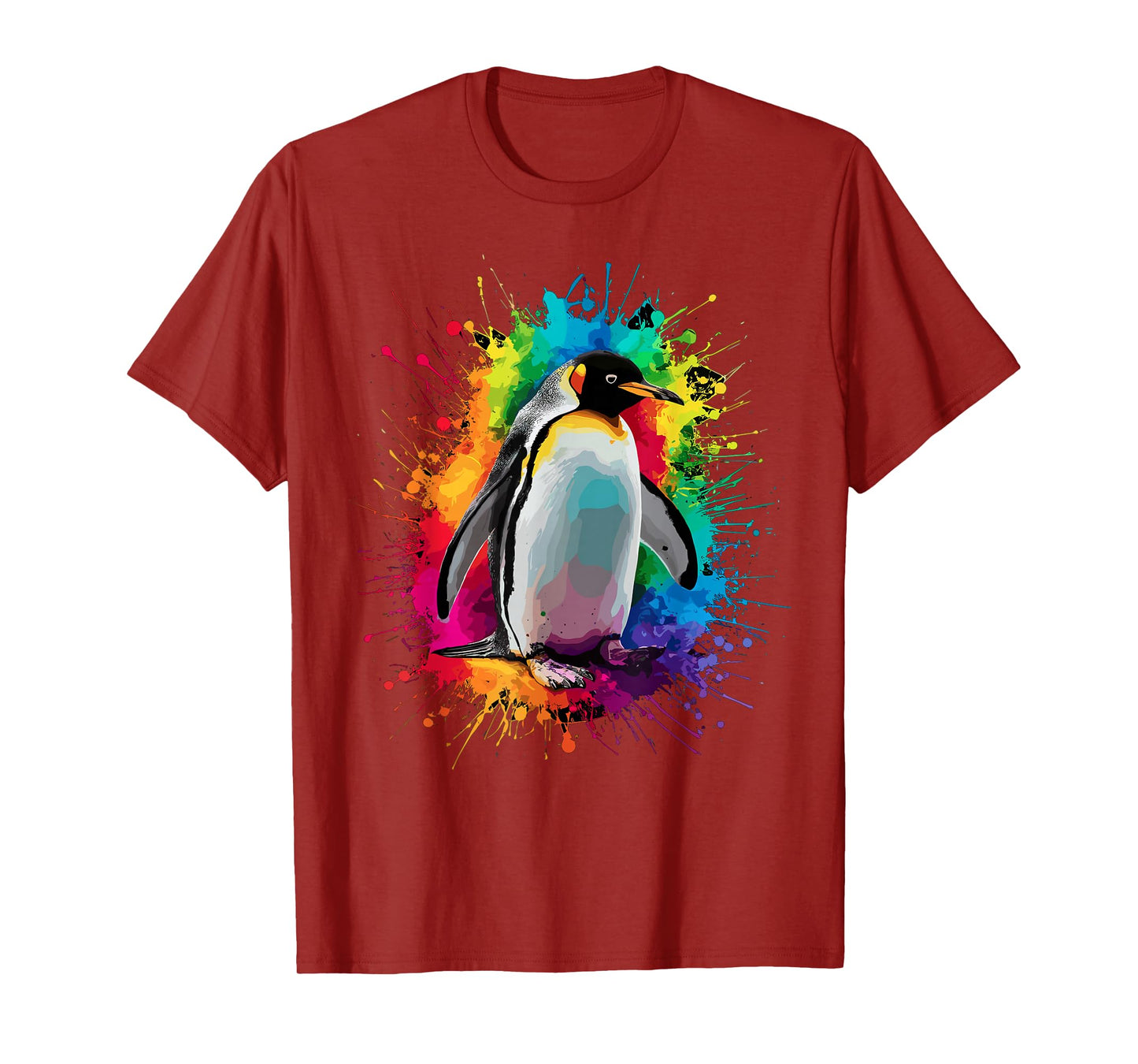 Colorful Paint Splash Penguin Animal Art Graphic T-Shirt