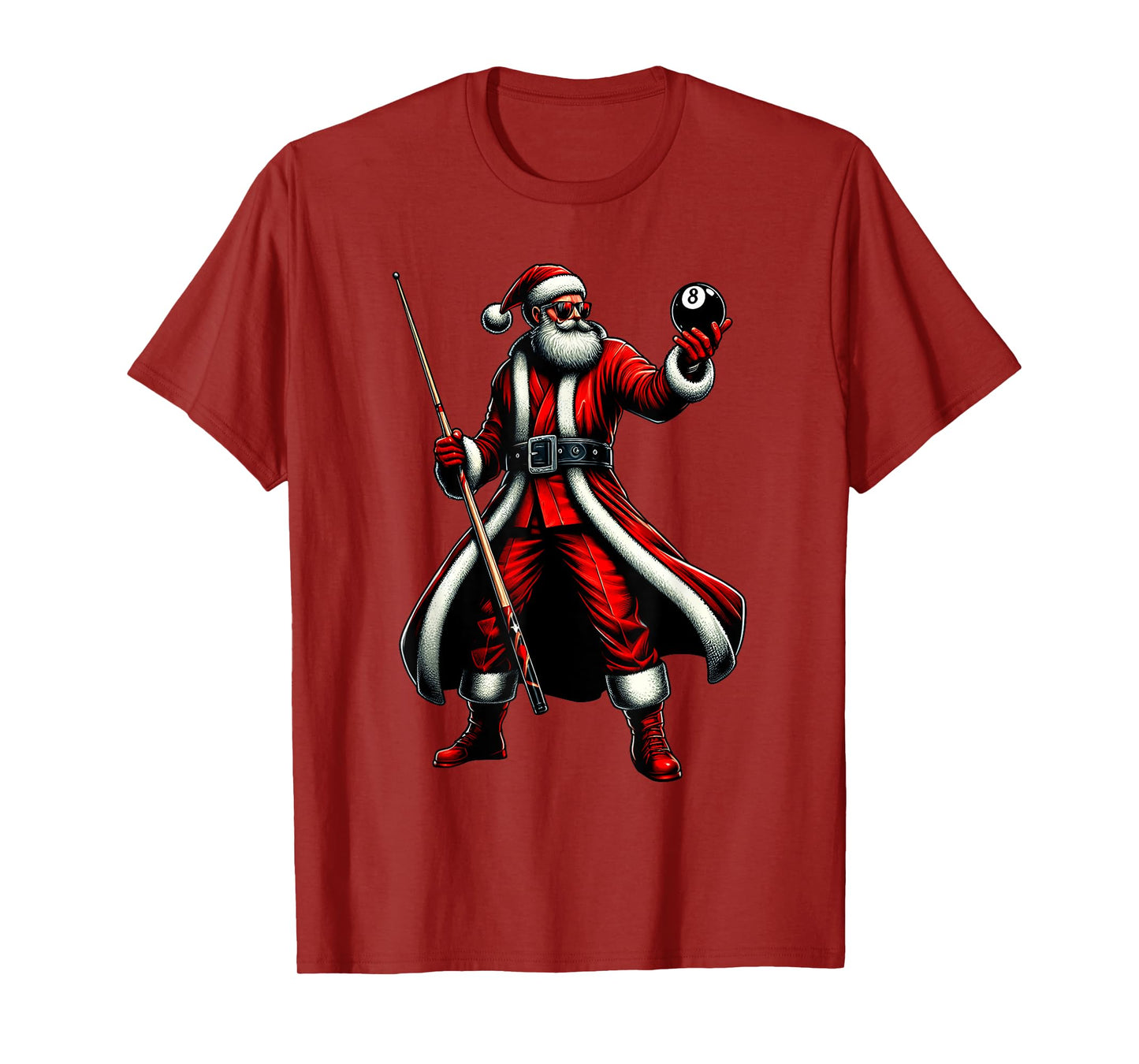 Santa Playing Billiards Men Boys Christmas Billiards Player T-Shirt