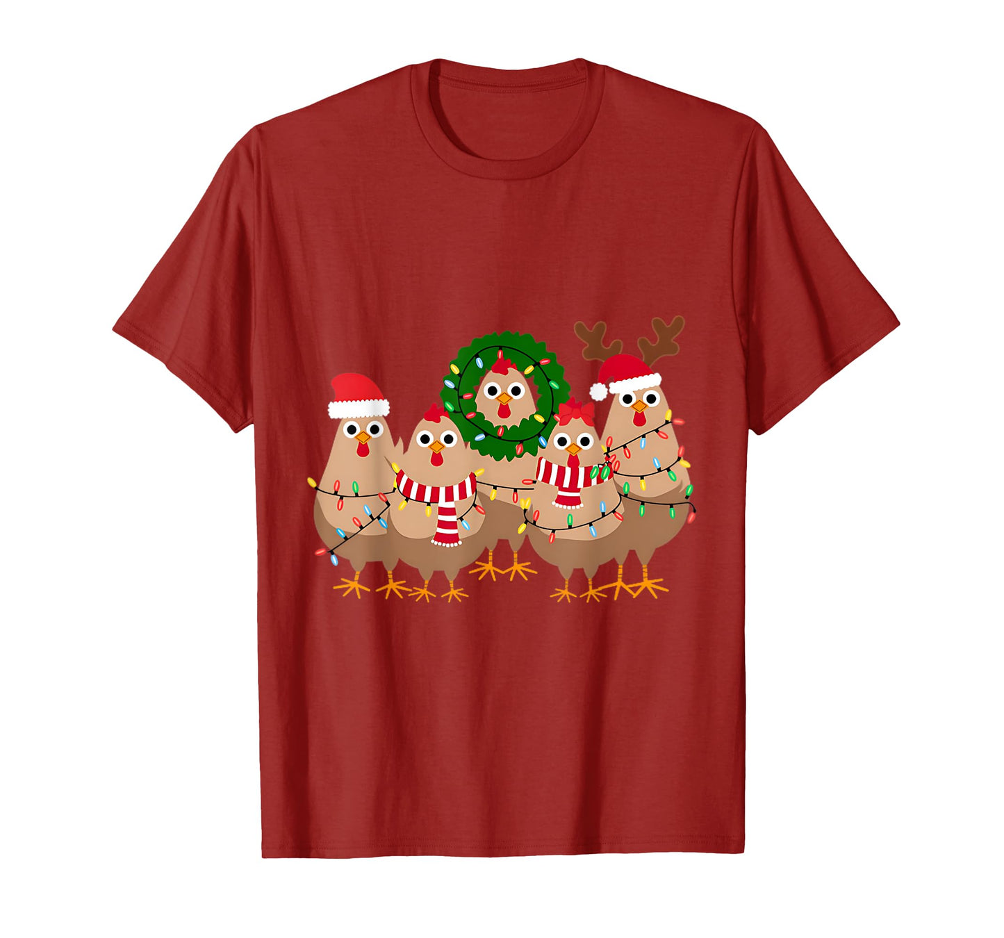 Funny Christmas Chicken T-Shirt - Black, Small, Unisex-Adult, Christmas, Modern, Cartoon, Imported, Polyester 100%, Short Sleeve, Pull On, T-Shirt