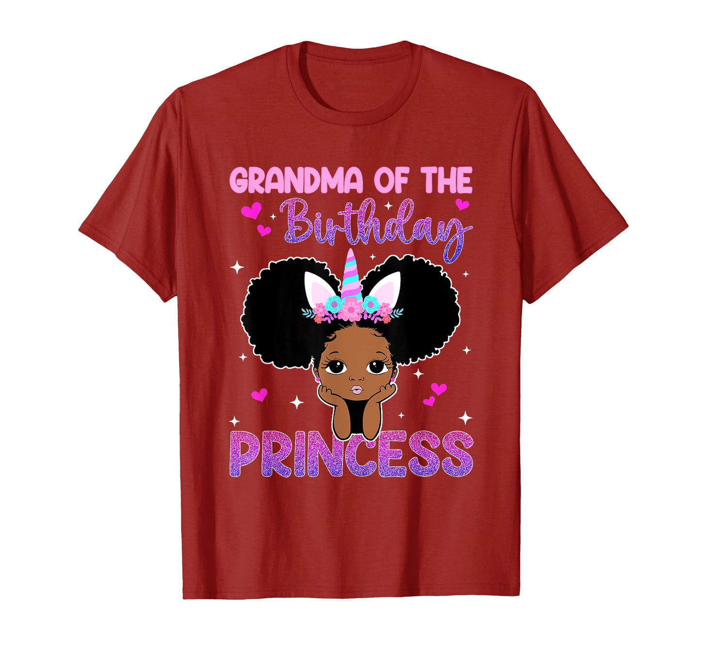 Grandma Of The Birthday Princess Melanin Black Girl Unicorn T-Shirt