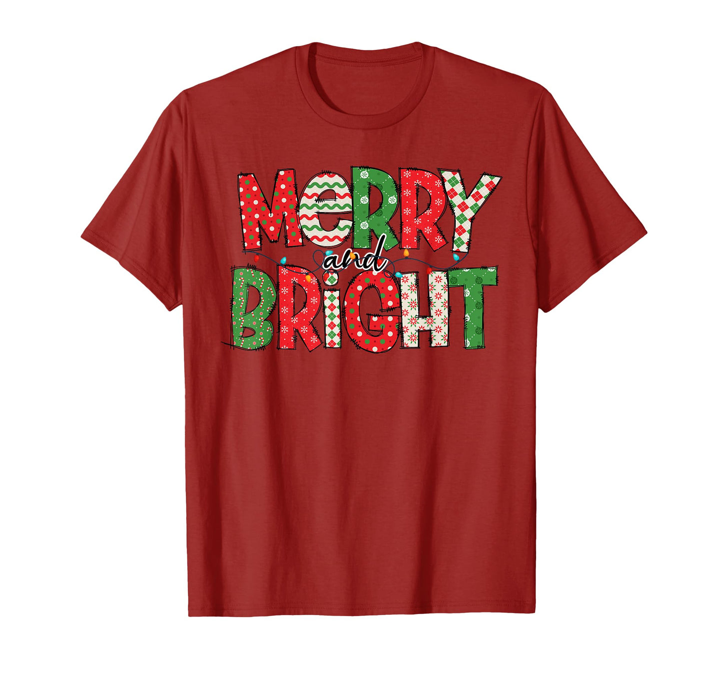 Merry And Bright Christmas Pajama Lights Santa Hat Xmas 2024 T-Shirt