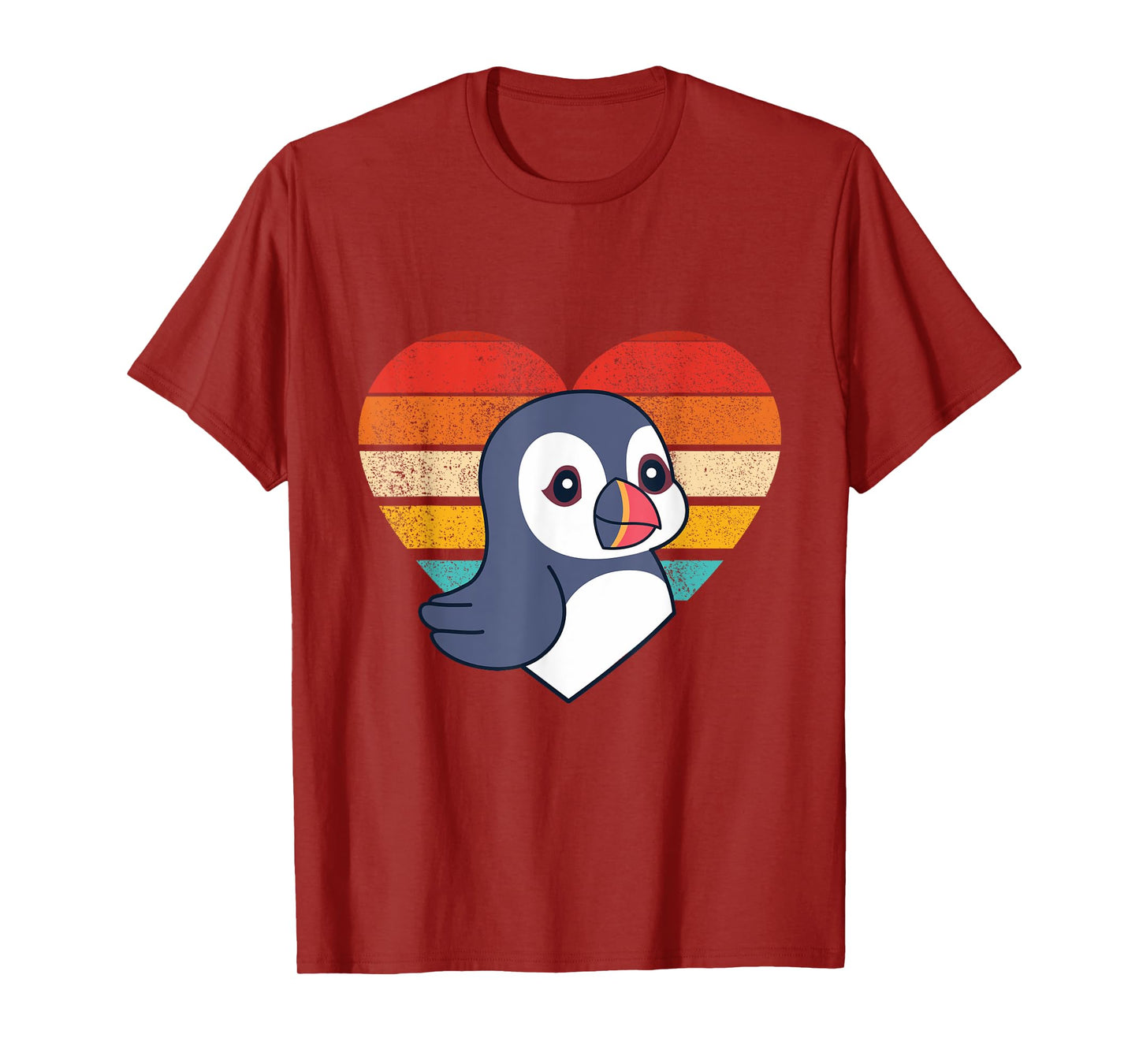 Cute Puffin Design Retro Heart Shape Vintage T-Shirt