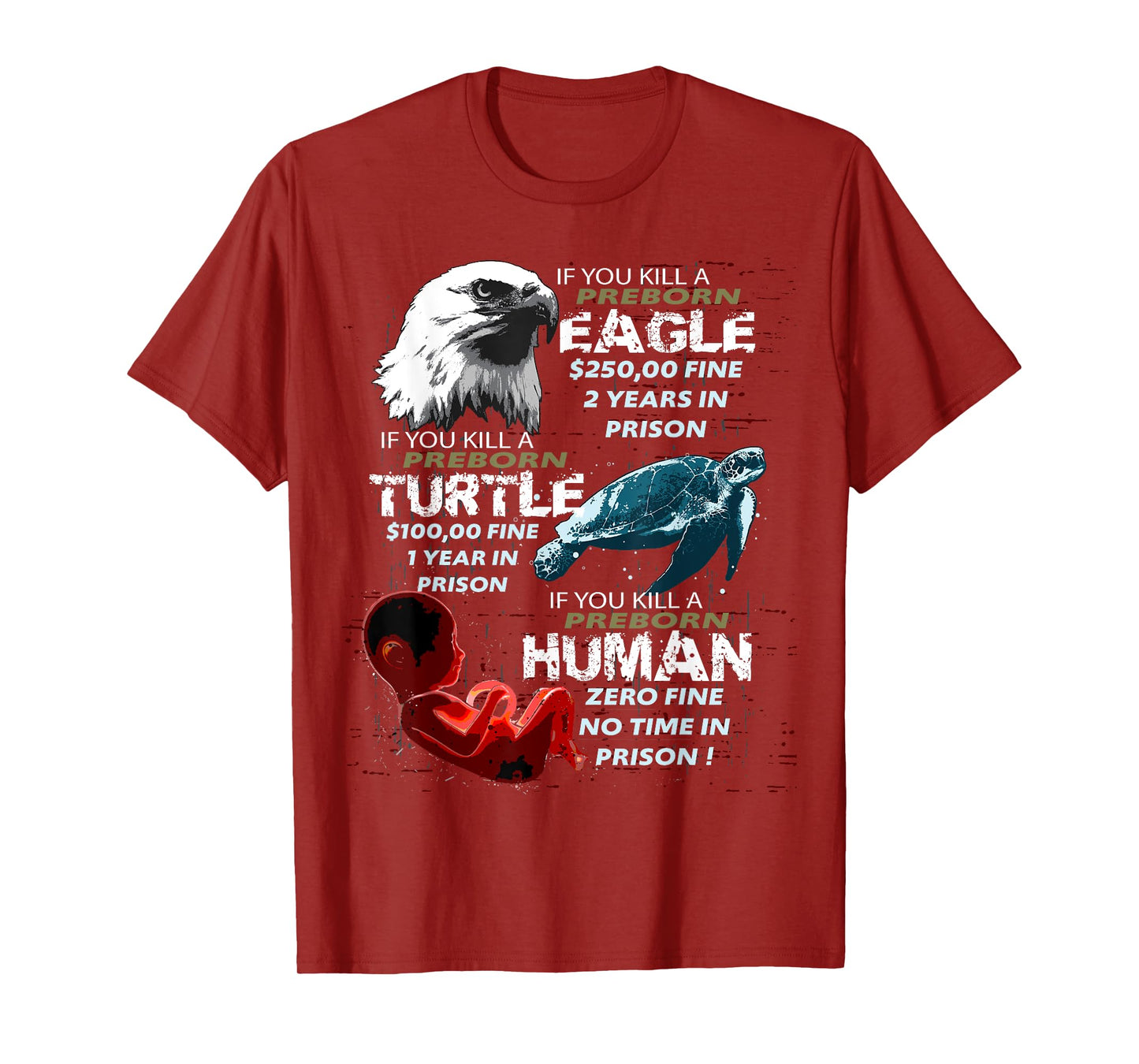 Pro-Life Anti-Abortion T Shirt Eagle Turtle Human Women Men T-Shirt