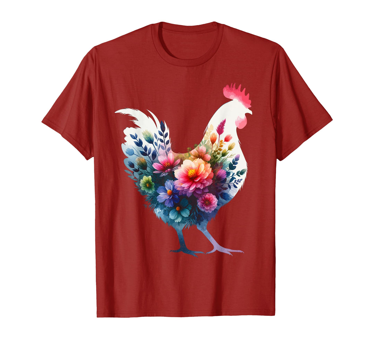 Chicken Floral Art Graphic Women Farm Chicken Lover Colorful T-Shirt