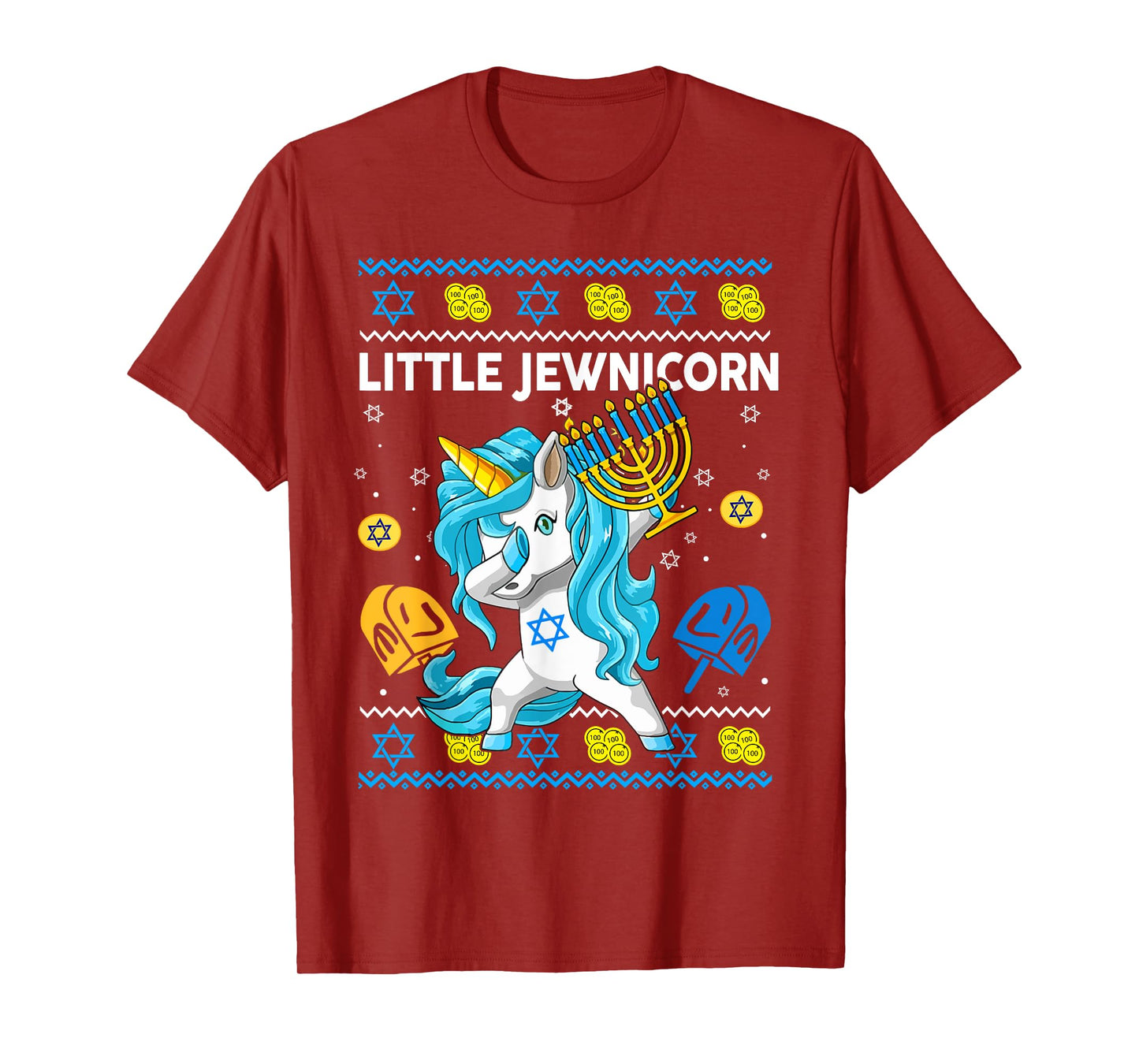 Ugly Hanukkah Sweater Little Jewnicorn Unicorn Toddler Girl T-Shirt