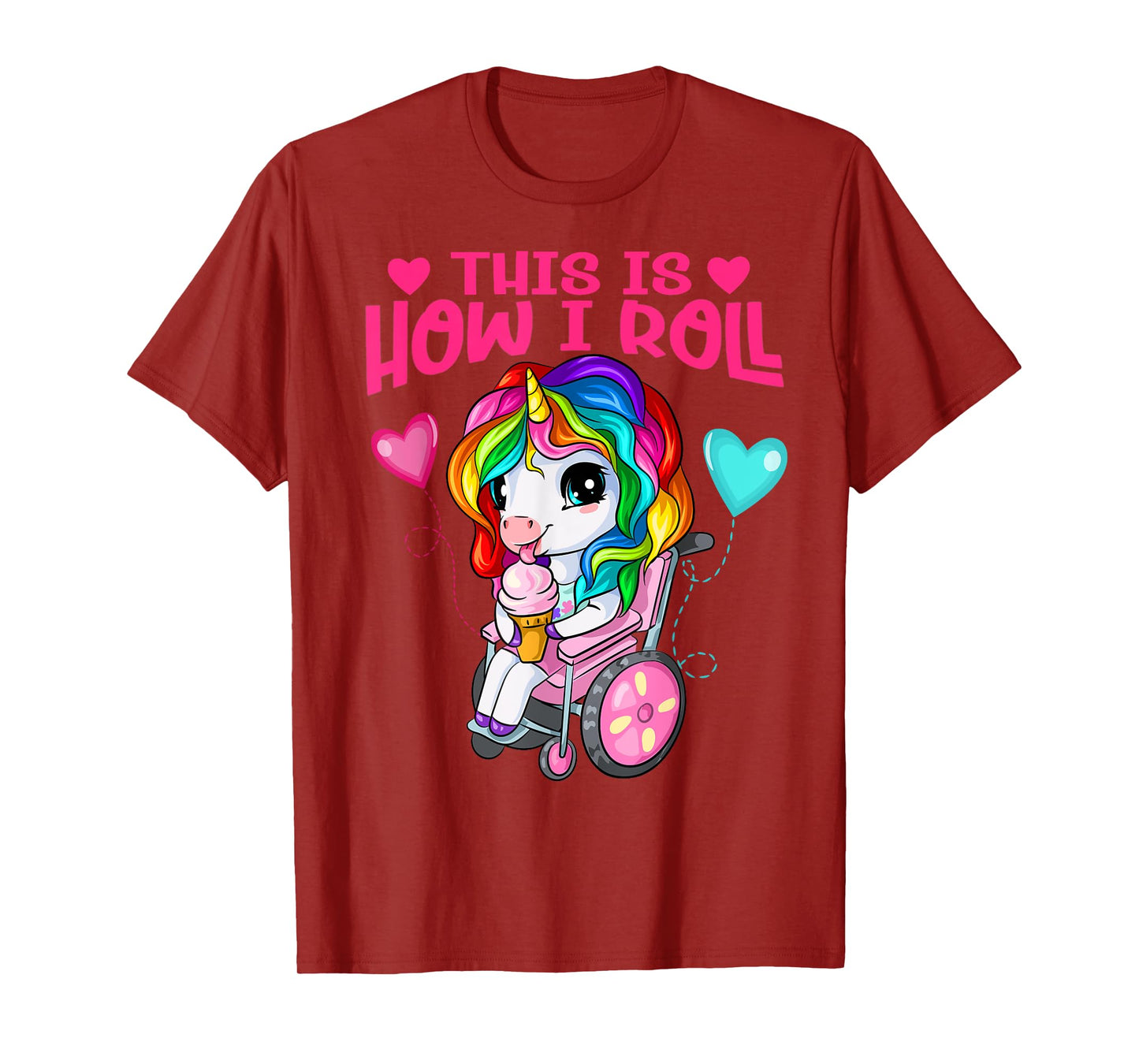Cute Ice Cream Eating Unicorn Girl In Wheelchair T-Shirt