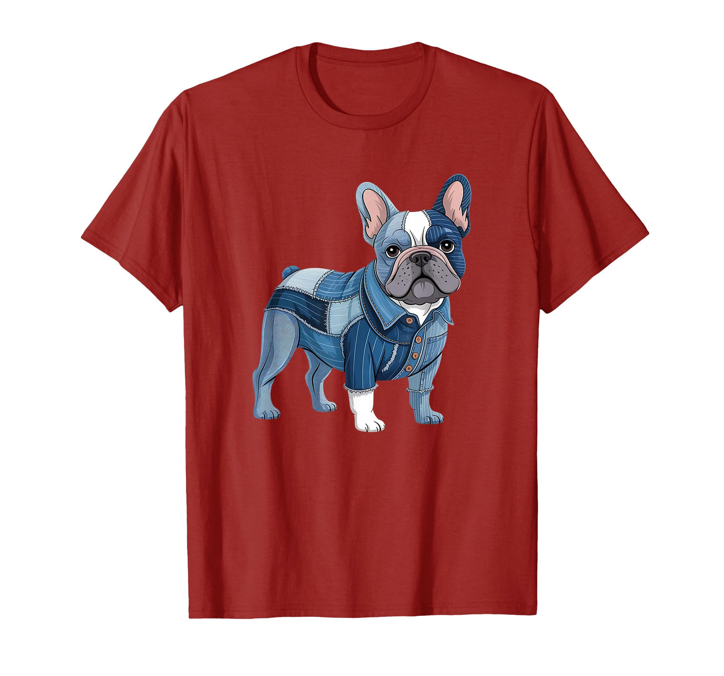 Bulldog Pattern Patchwork Art French Bulldog In Denim Dog T-Shirt