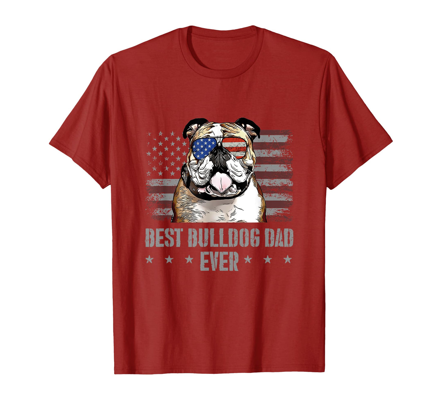 Bulldog Best Dog Dad Ever Retro USA American Flag T-Shirt