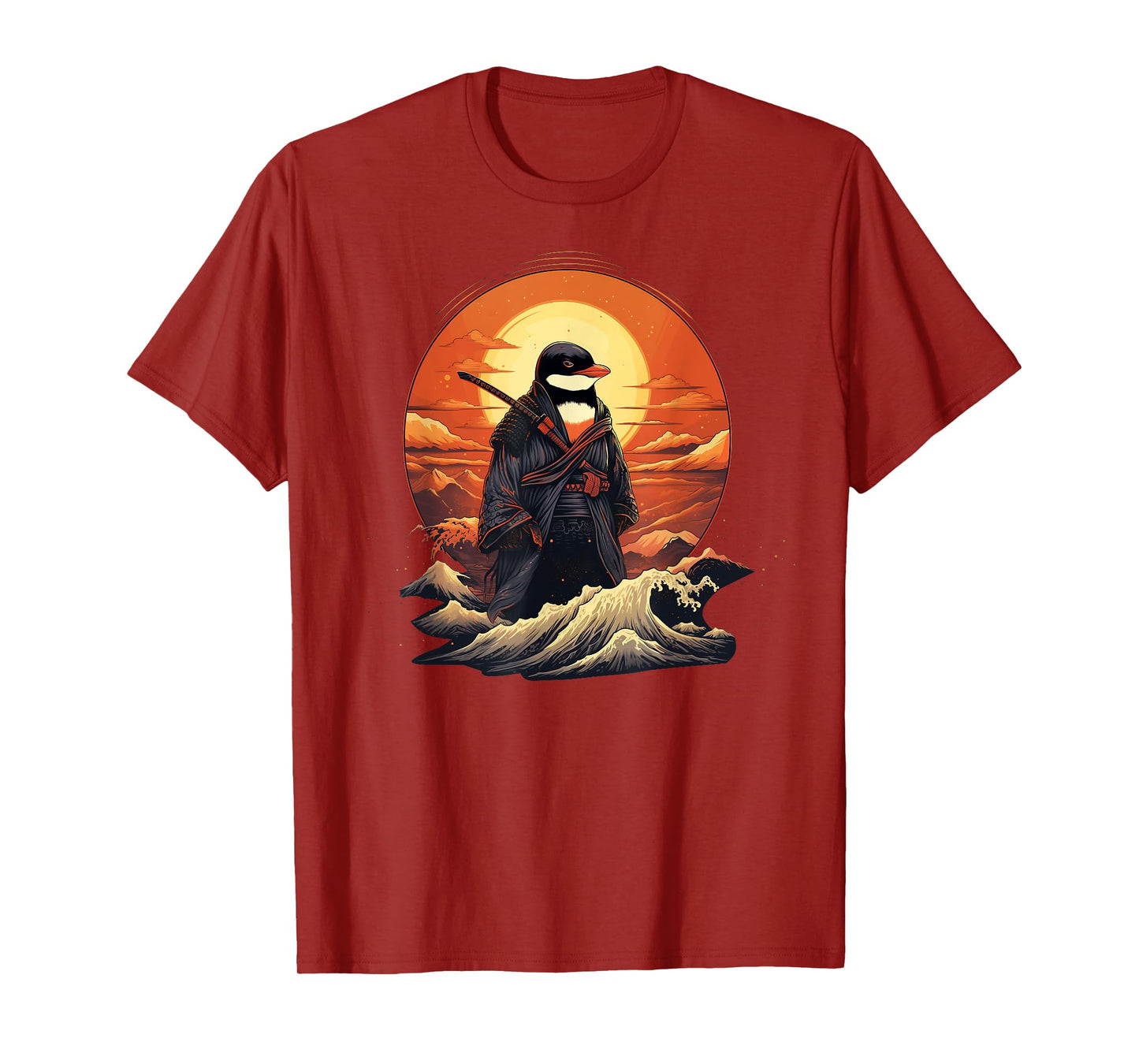 Vintage samurai Penguin on Japanese ninja art Penguin T-Shirt