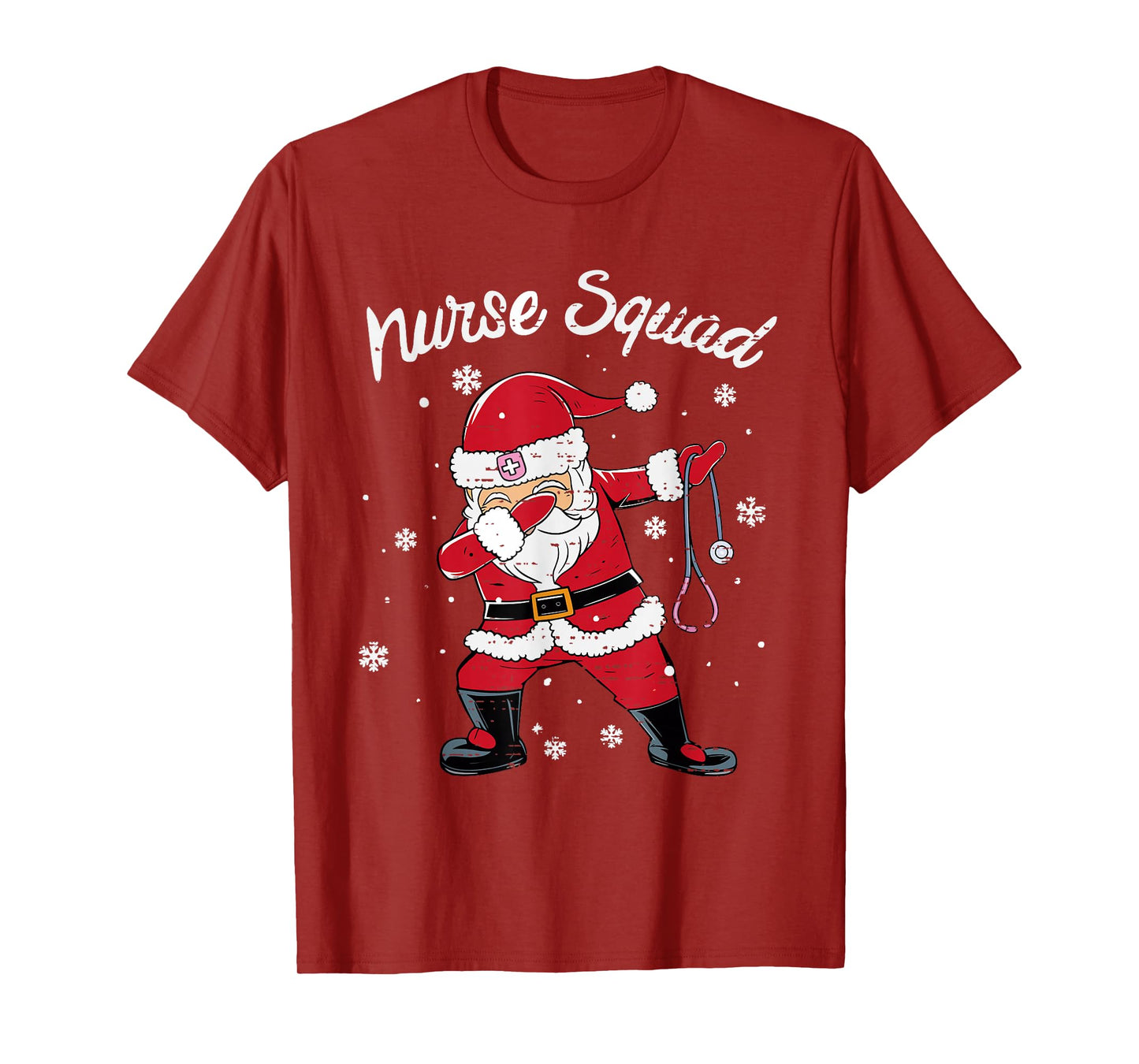 Nurse Squad Scrub Tops Dabbing Santa Christmas Stethoscope T-Shirt