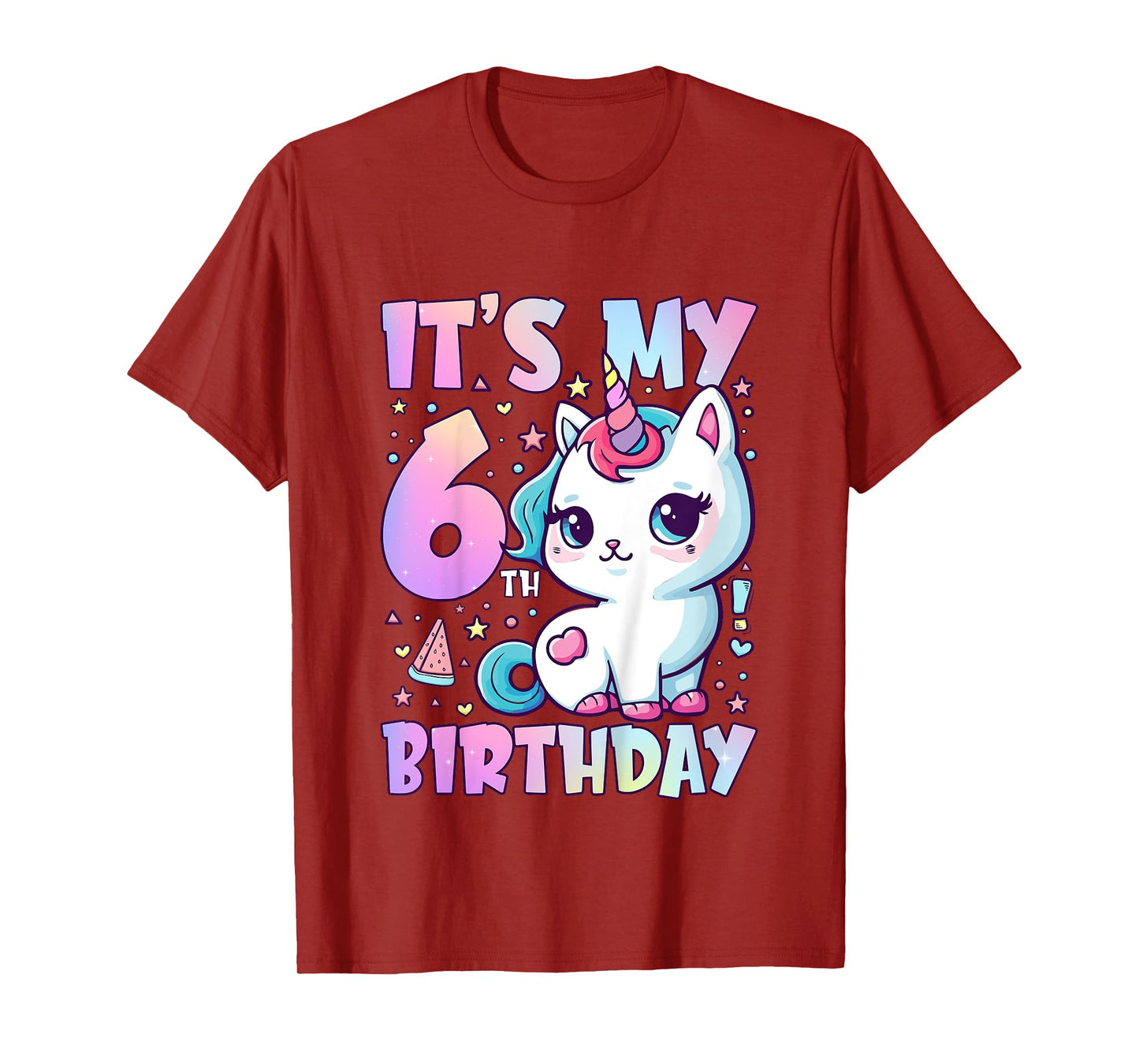 6th Birthday Shirt Girl Six 6 Year Old Cat Unicorn Birthday T-Shirt