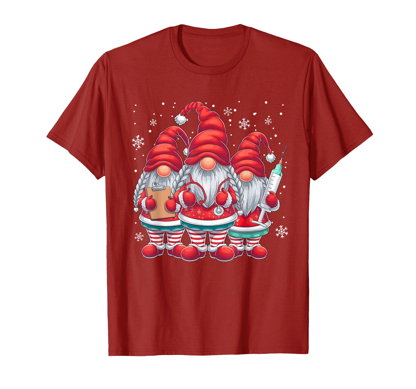 Xmas Medical Scrub Top Cute Nursing Christmas Gnomes Nurse T-Shirt