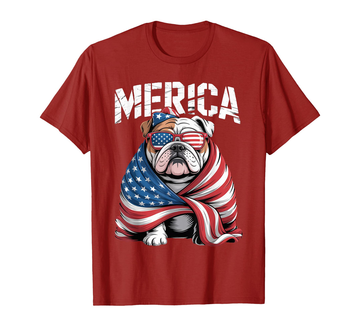 Merica English Bulldog Patriotic American Flag 4th Of July T-Shirt