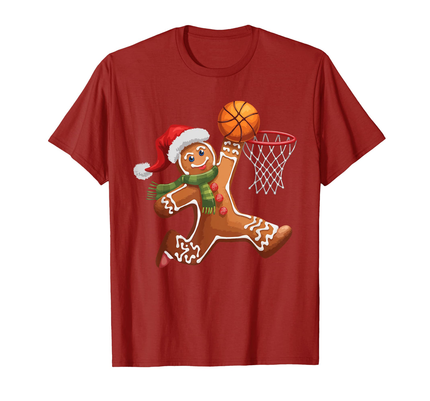 Gingerbread Playing Basketball Christmas Player Kids Family T-Shirt