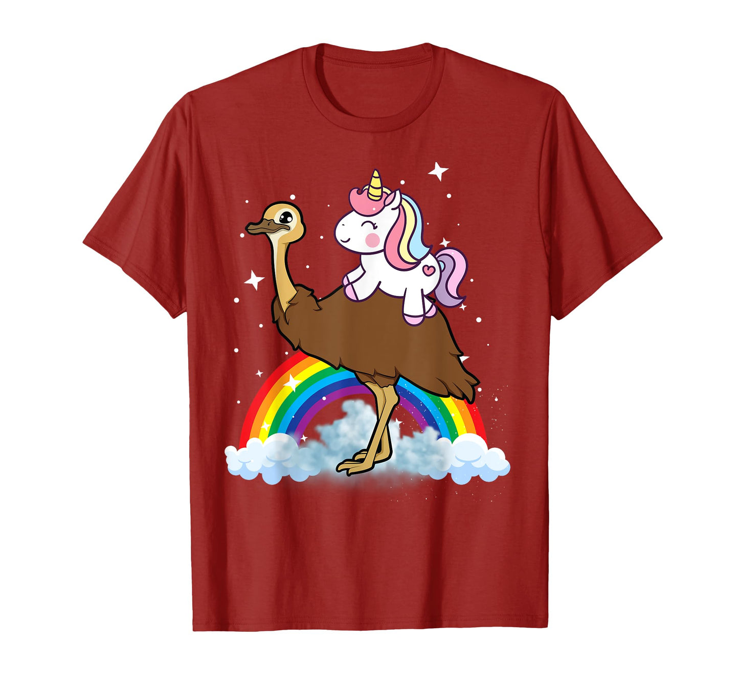 Unicorn Riding Emu Boys Girls Men Women Kids Teens Rainbow T-Shirt