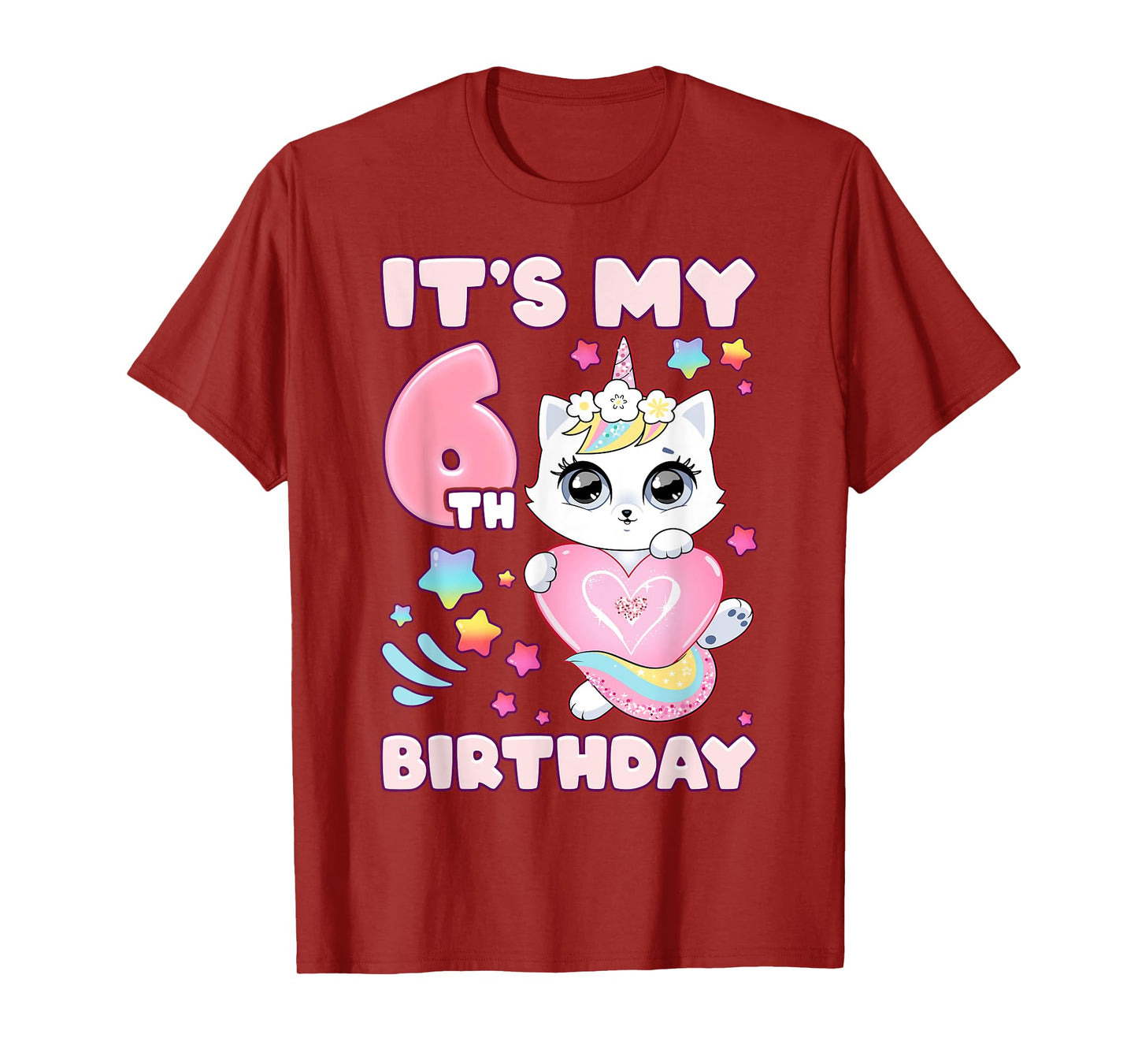 Birthday girl 6 years old, cat, unicorn, 6th birthday T-Shirt