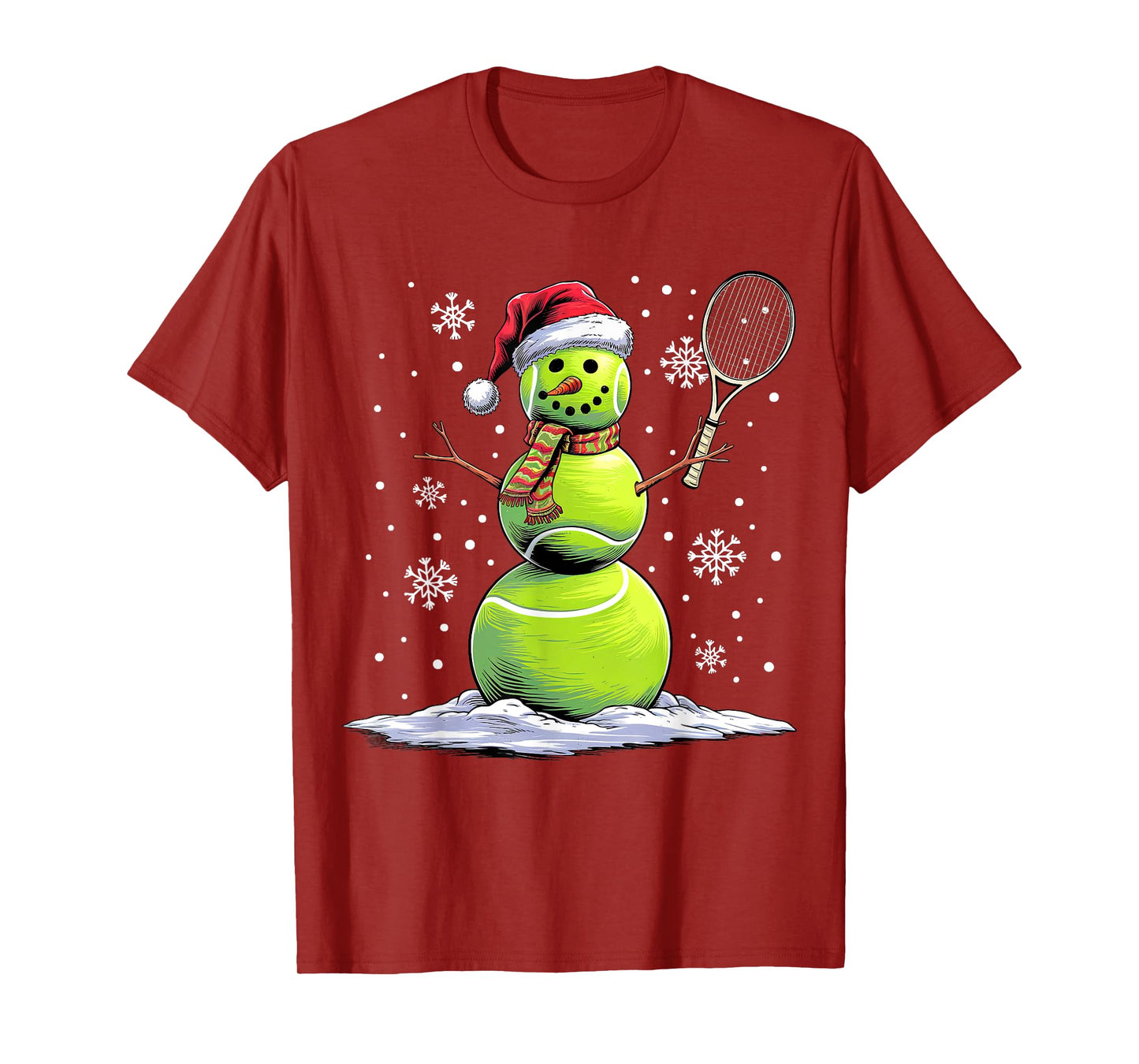 Tennis Snowman Tennis Player Santa Hat Christmas Funny T-Shirt