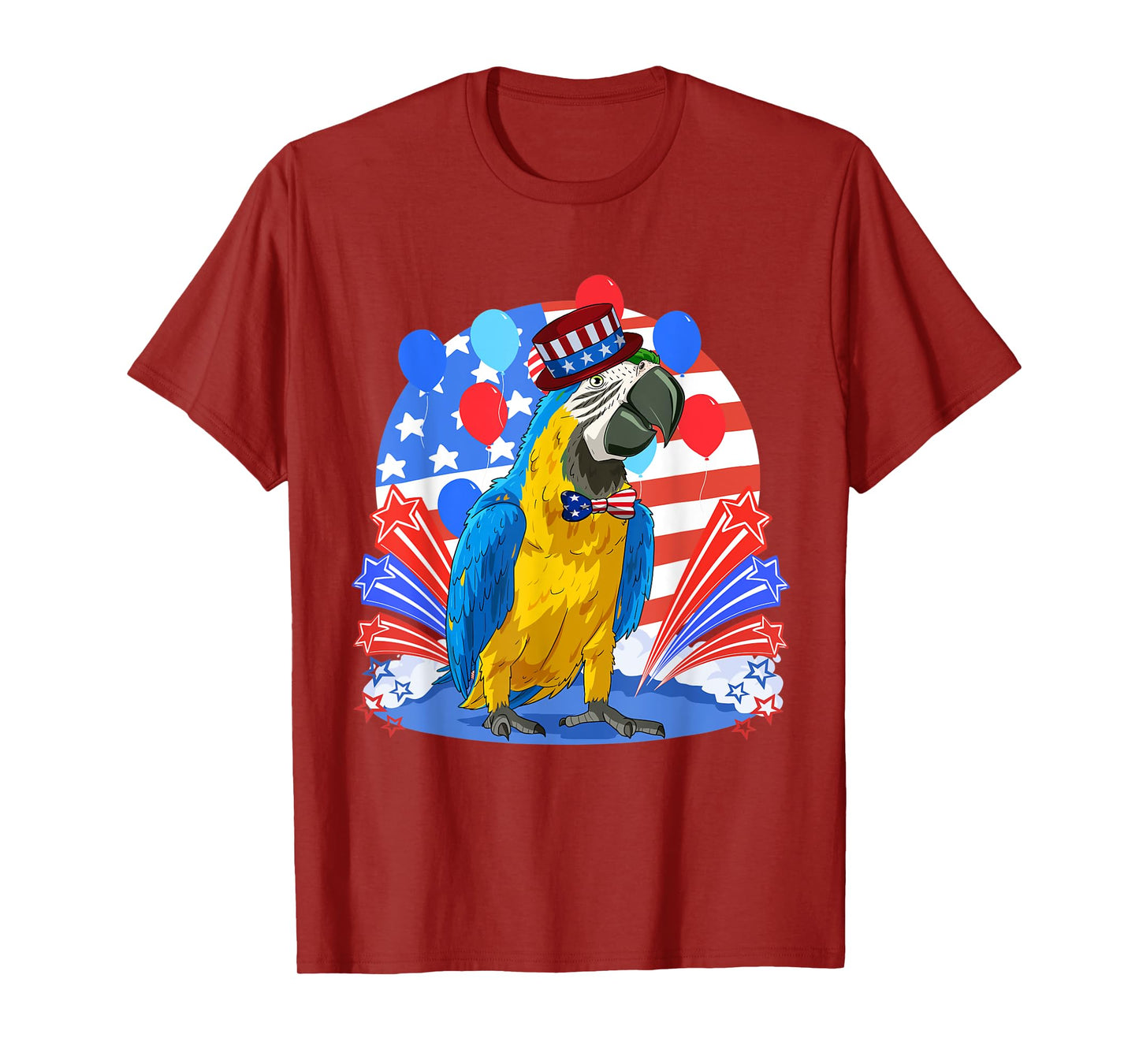Blue And Yellow Macaw Merica 4th of July American Flag Women Kids Men T-Shirt