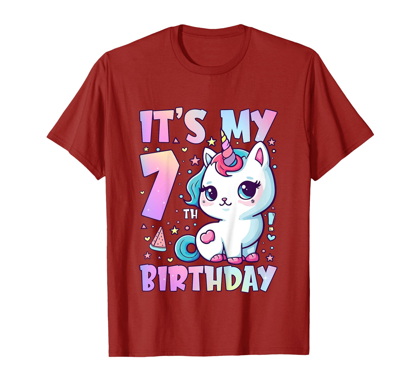 7th Birthday Shirt Girl Seven Year Old Cat Unicorn Birthday T-Shirt