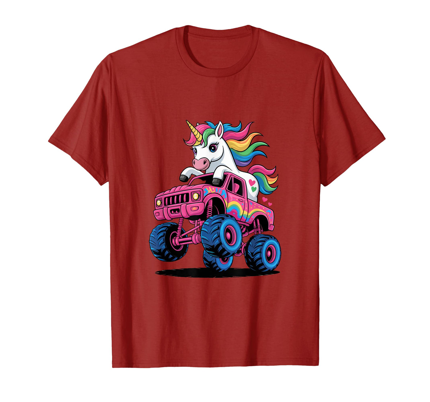 Funny Cute Unicorn Riding A Pink Monster Truck T-Shirt