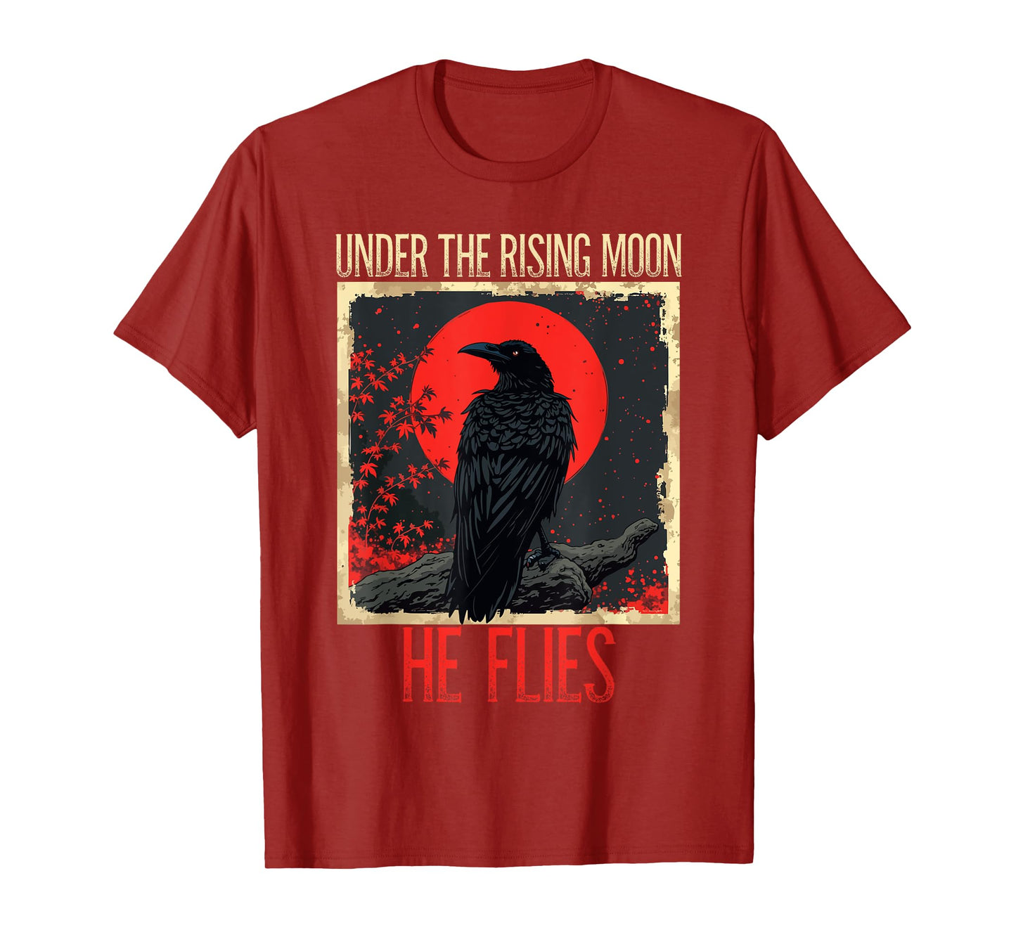 Under The Rising Moon Japanese Bird Black Raven Vintage T-Shirt