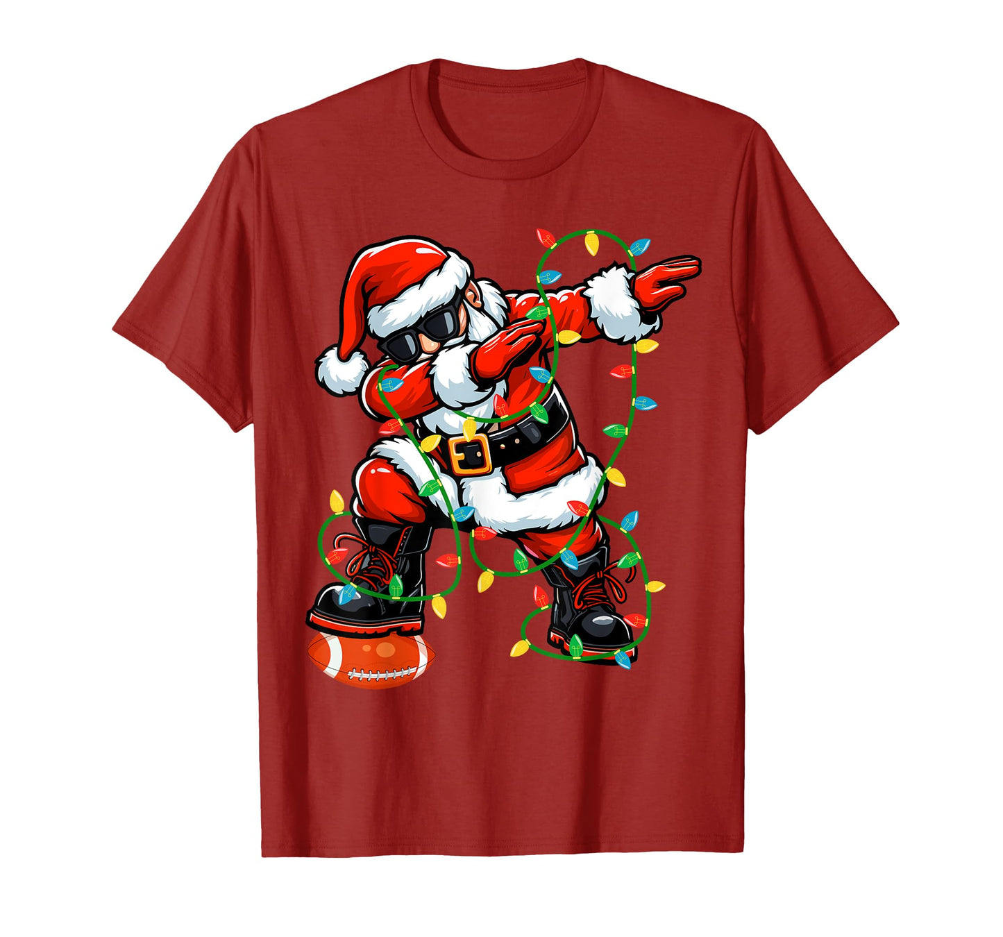 Dabbing Santa Football Christmas Lights Xmas Football Player T-Shirt