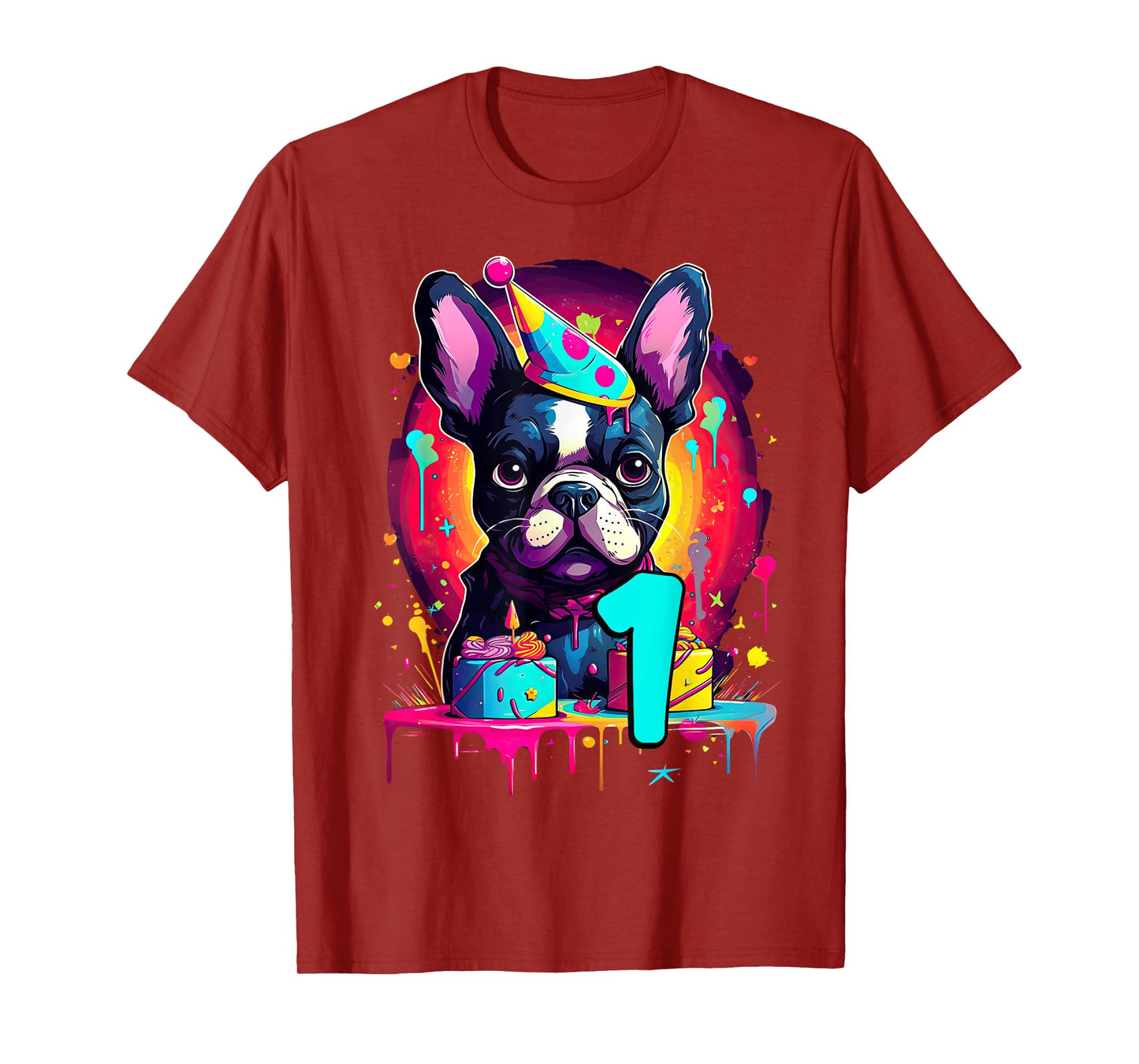French Bulldog Dog 1st Birthday Themed Party 1 Years Old Men Women Girls Kids T-Shirt