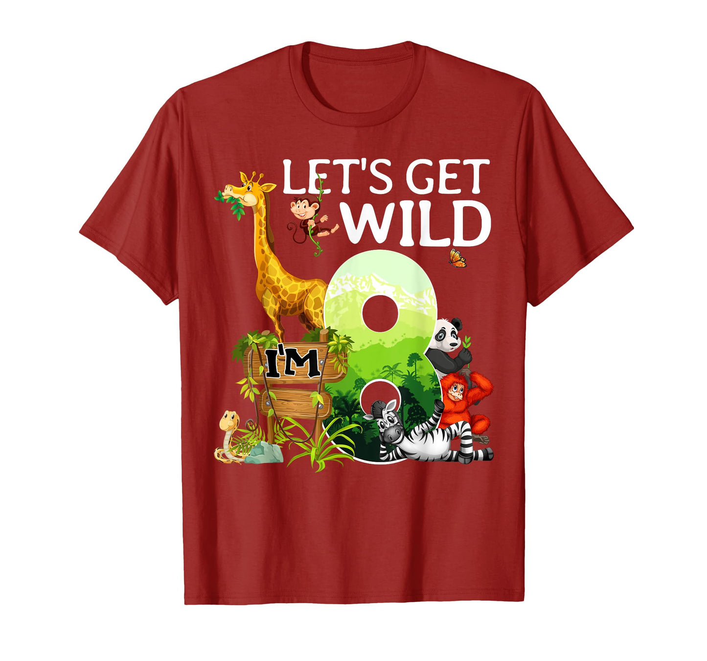 8th Birthday Boys Girls 8 Years Old Safari Jungle Animal Zoo T-Shirt