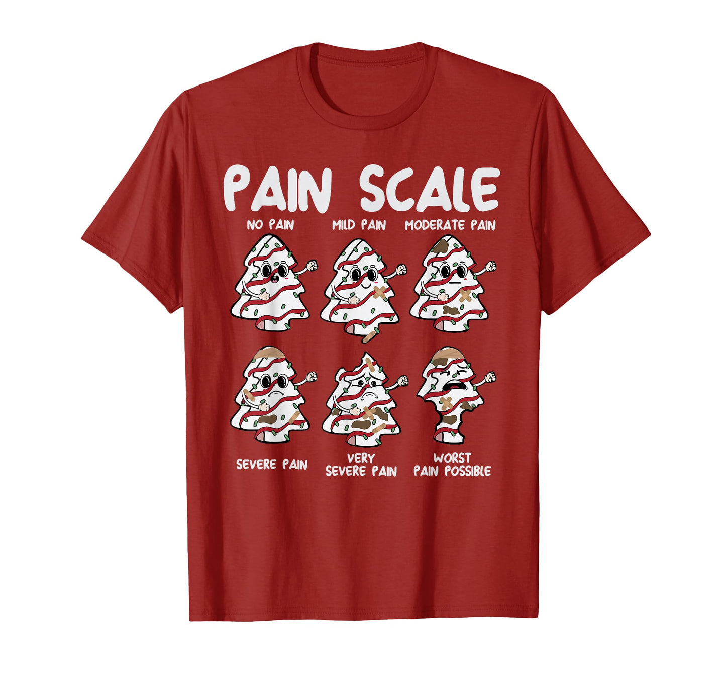 Funny Pain Scale Christmas Nurse Xmas Tree Cakes Pajamas T-Shirt