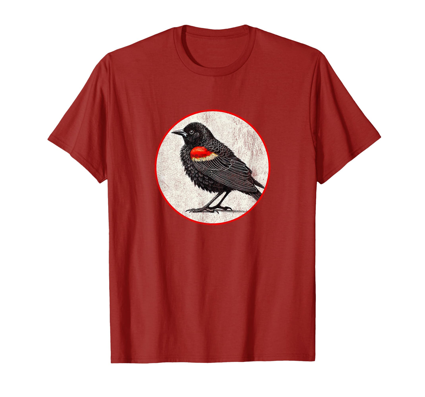 Colorful Retro Red-Winged Blackbird Bird Design T-Shirt