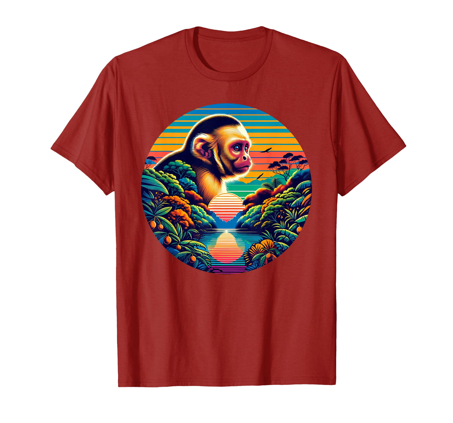 Capuchin Monkey Sunset Retro Style Safari Vintage 70s T-Shirt