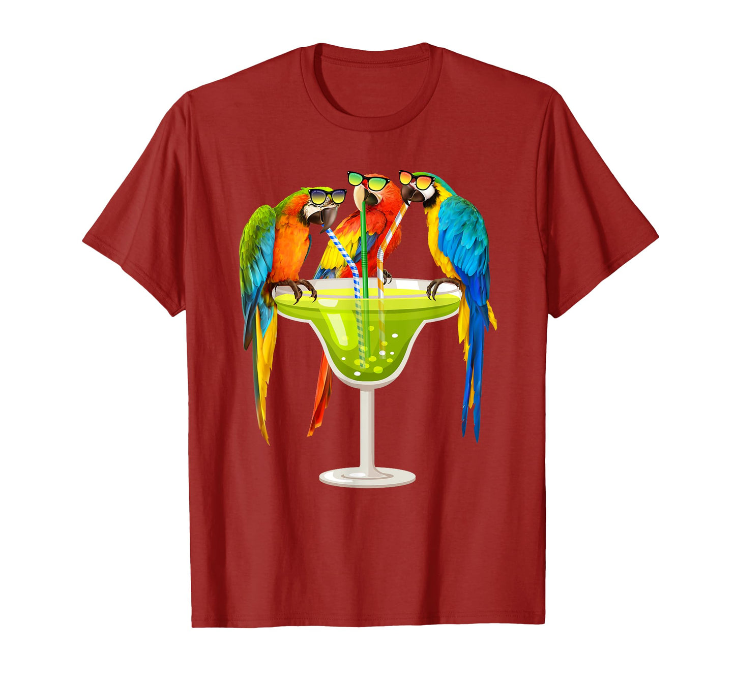 Parrots Drinking Margarita On Summer Vacation Birds Tee Gift T-Shirt
