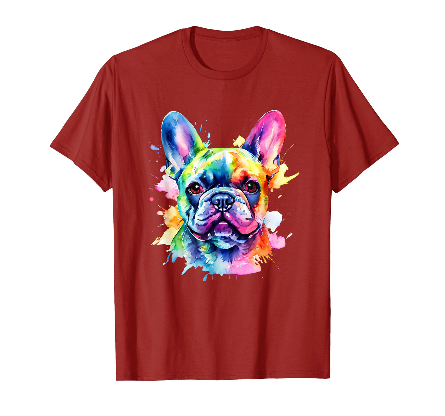 Colorful French Bulldog Portrait Splash Art Men Women Girls Kids T-Shirt