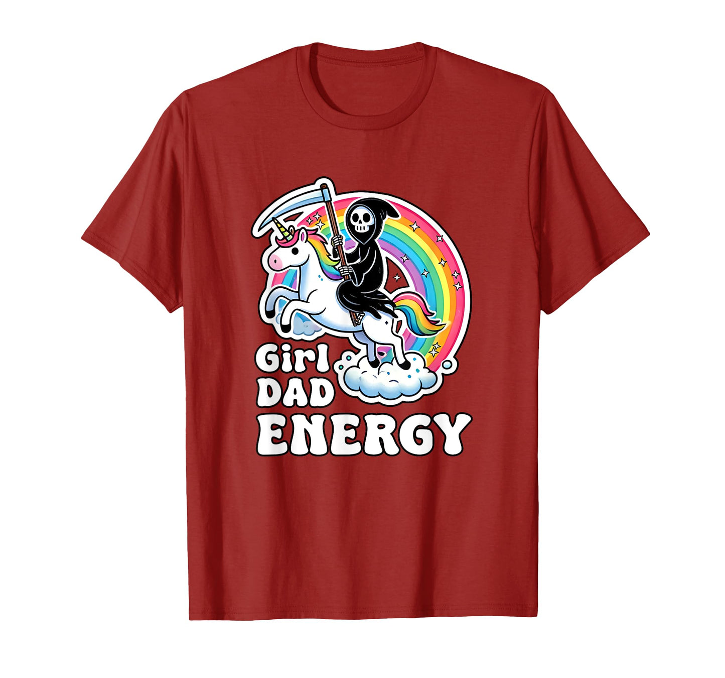 Funny Girl Dad Energy Retro Unicorn Grim Reaper T-Shirt