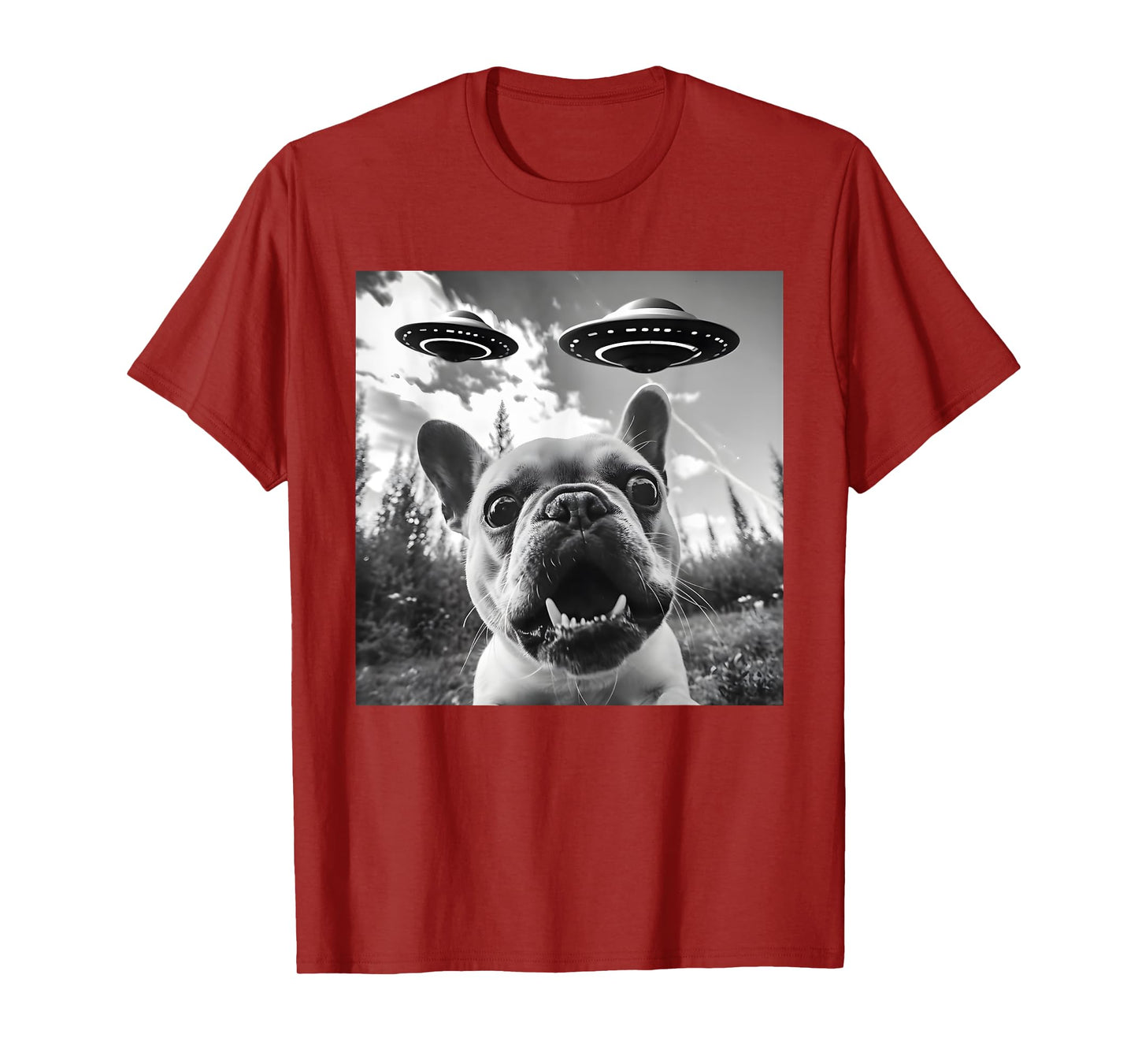 Funny French Bulldog Selfie with UFO Men Graphic T-Shirt