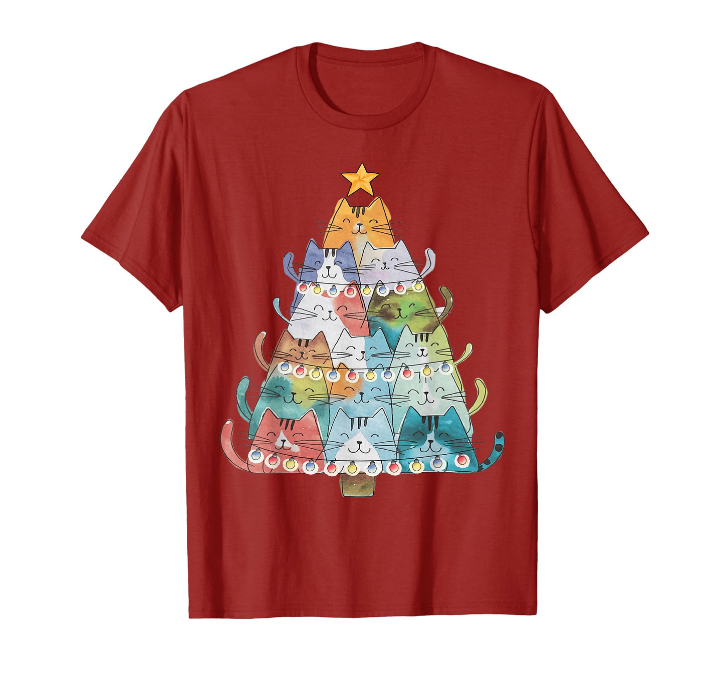Funny Cat Christmas Tree Xmas Cat Lover Cat Graphic T-Shirt for Men Women Kids
