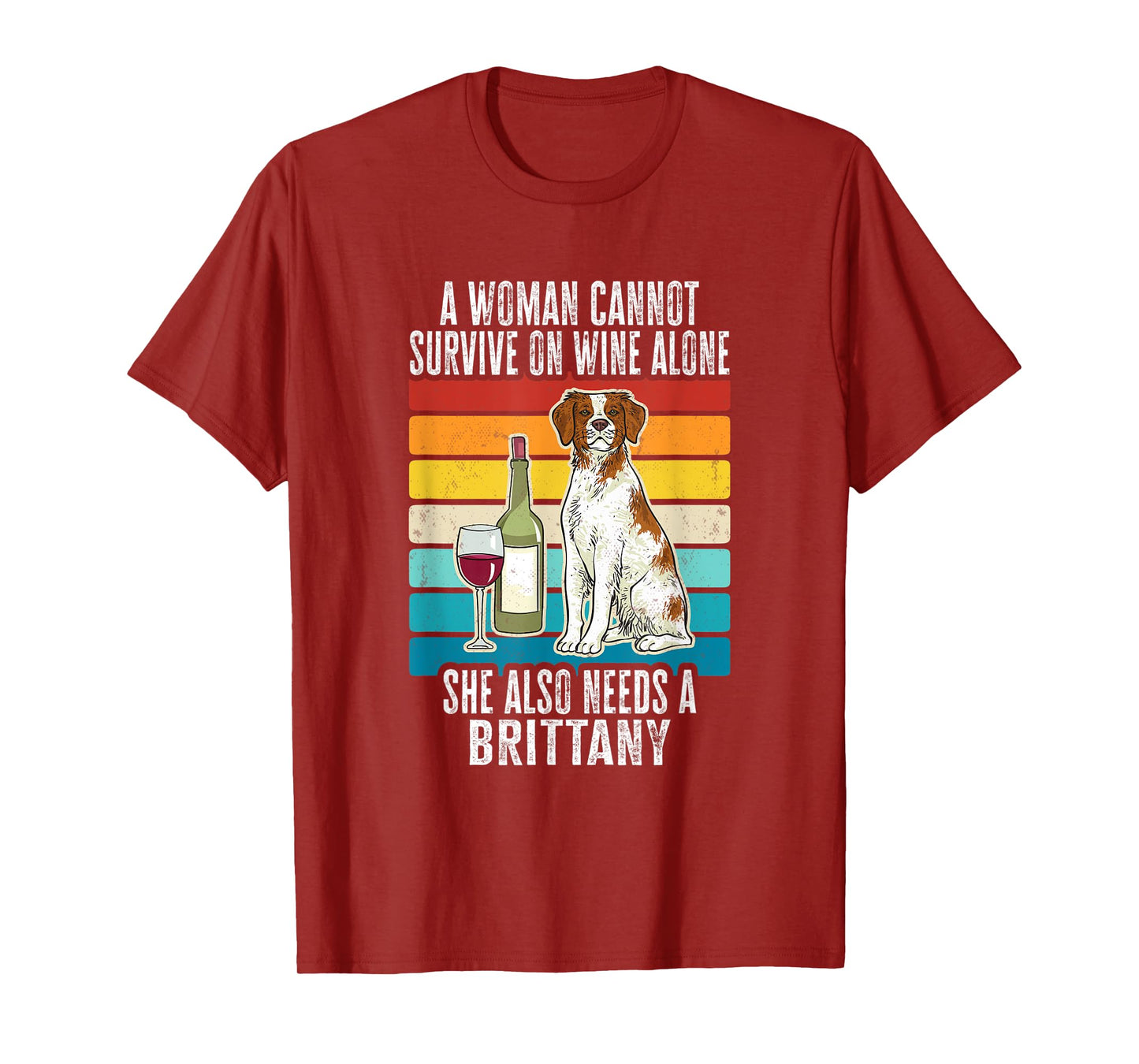 Brittany Spaniel Wine Retro Vintage Brittany Dog Men Women T-Shirt