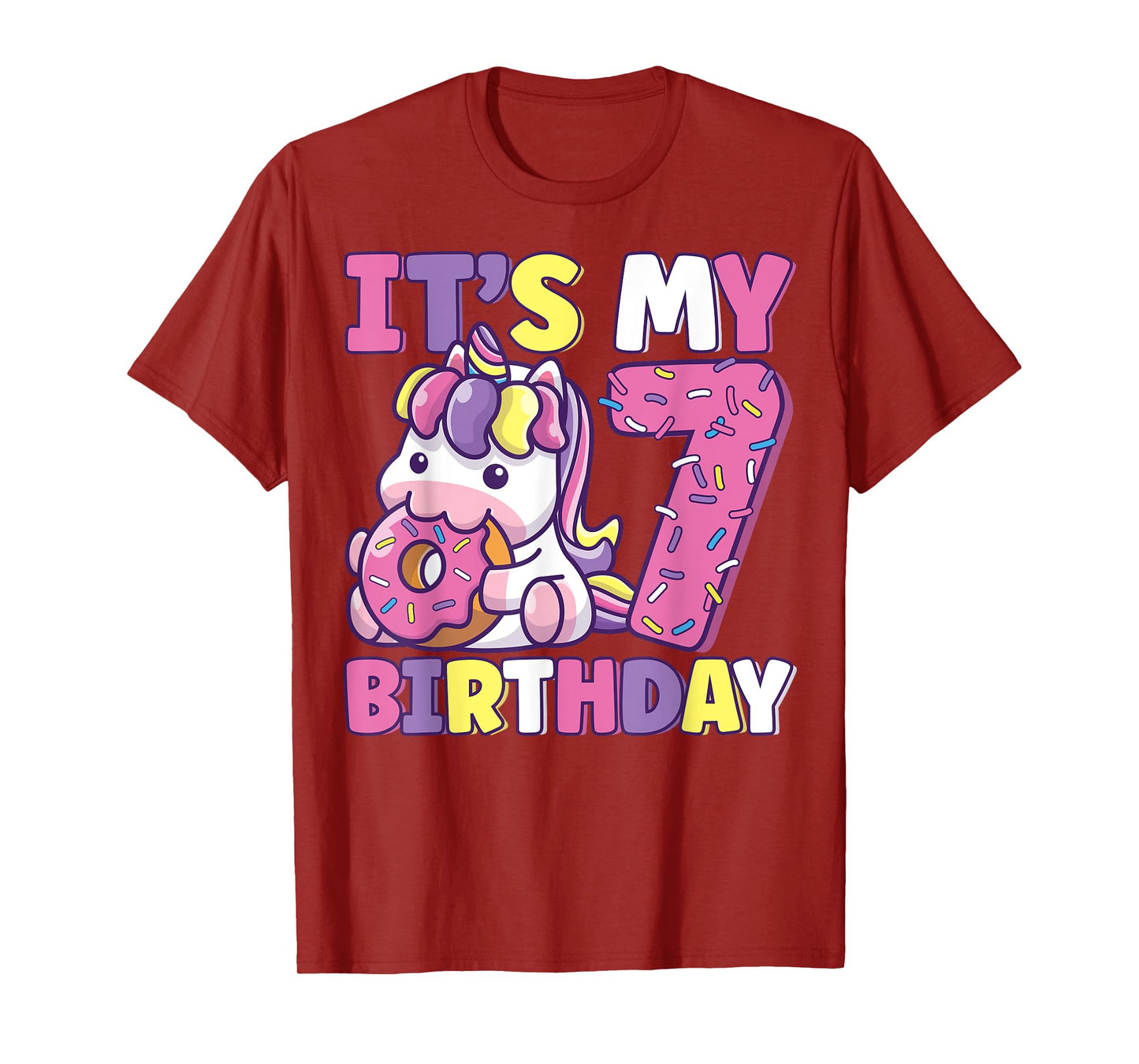 It's My 7th Birthday Party Cute Girls Donut Birthday Unicorn T-Shirt