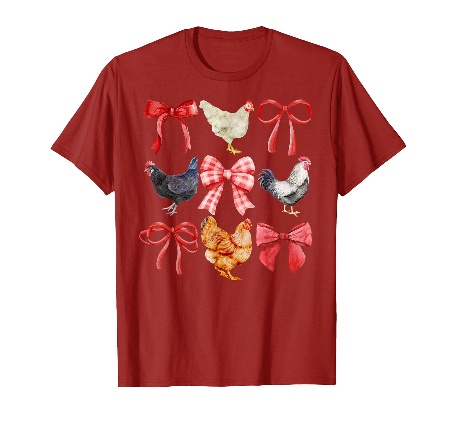 Coquette Chickens, Chickens and Bows, Watercolor T-Shirt