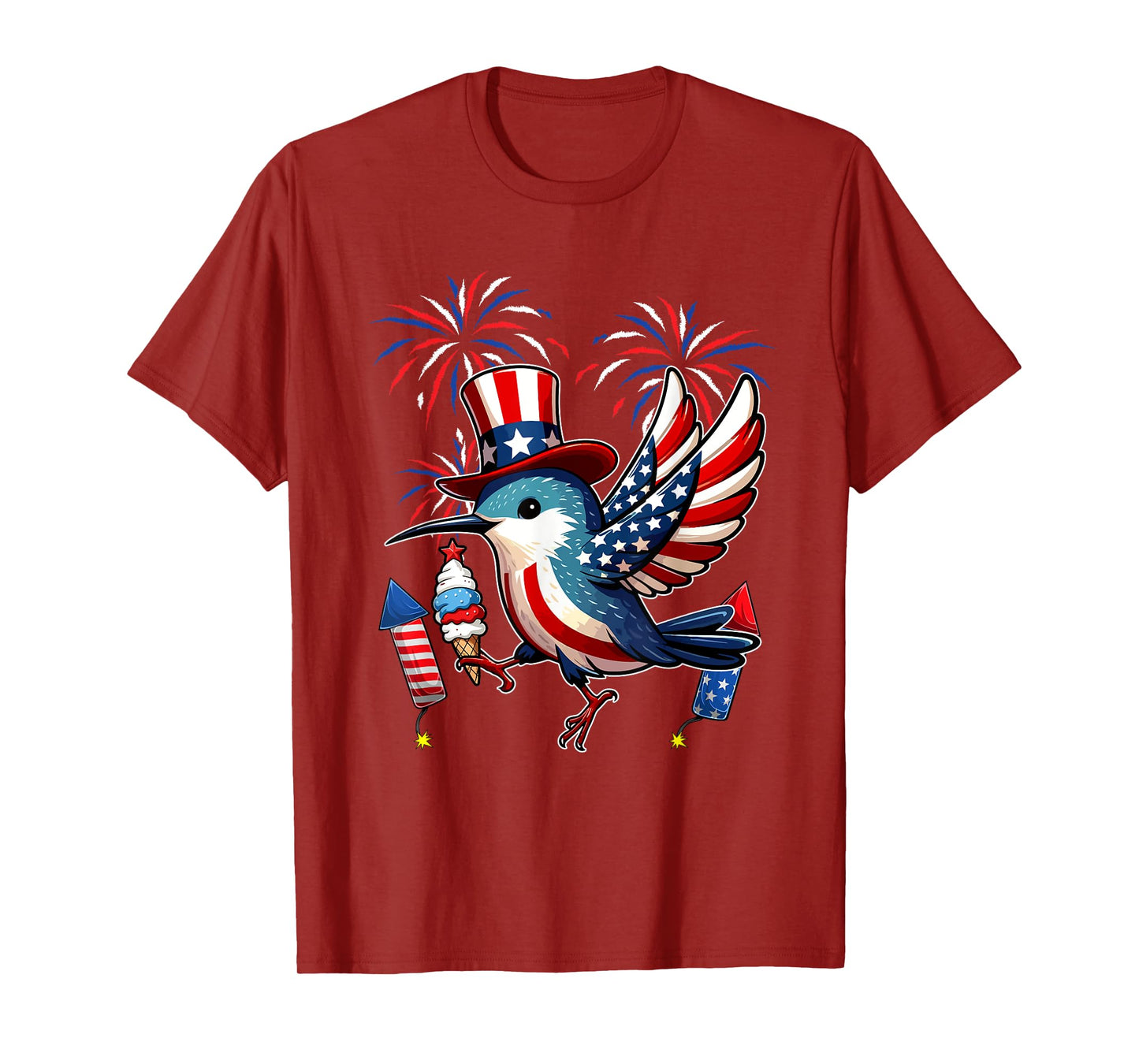 Hummingbird Sunglasses Eating Ice Cream 4th July US Flag T-Shirt