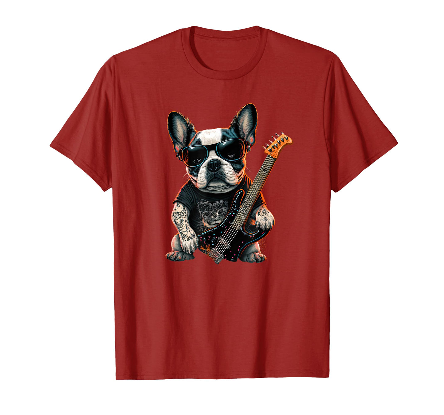 Funny French Bulldog Frenchie Rock and Roll Music Rocker T-Shirt